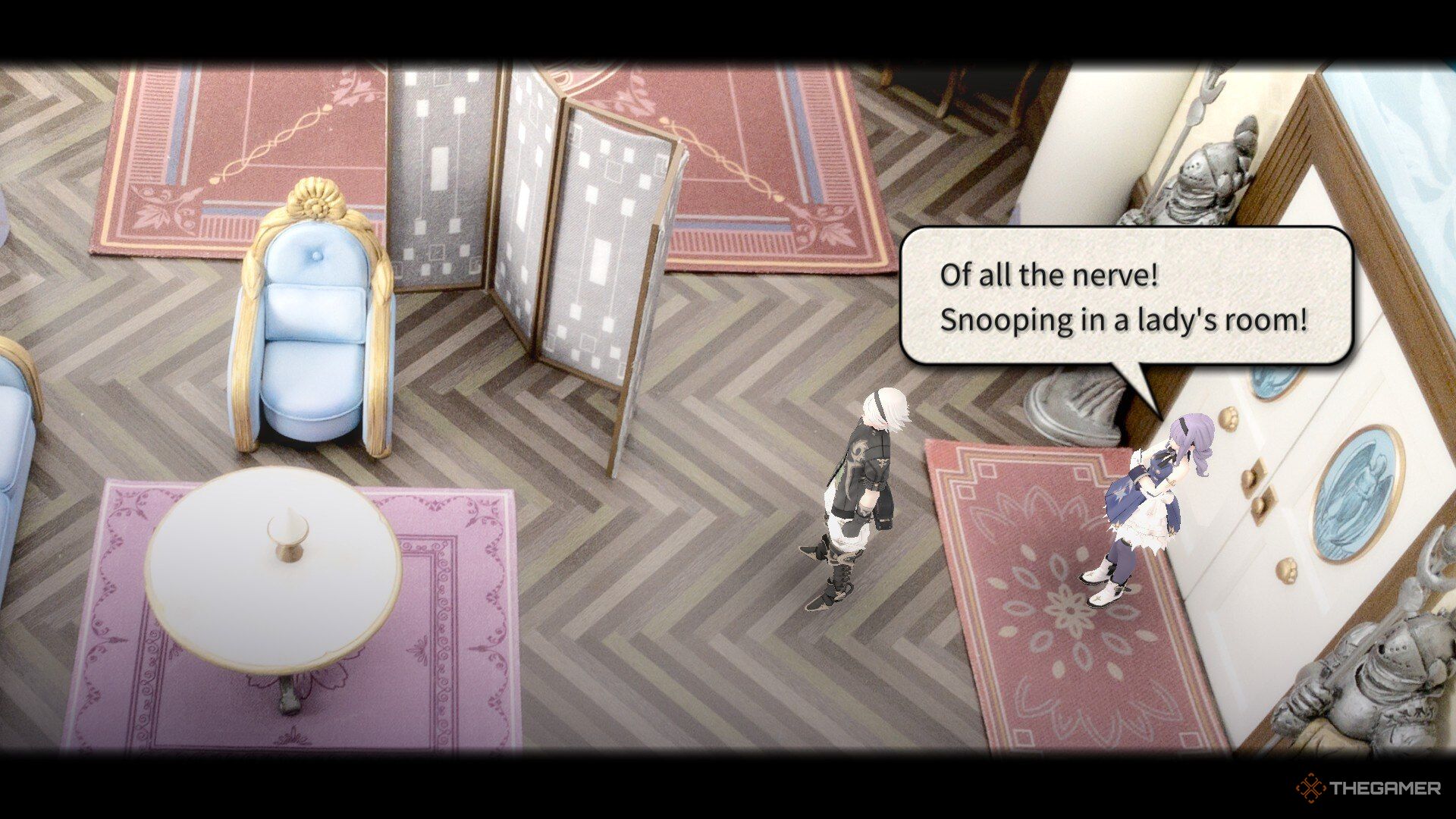Cheryl reproaches Leo for Snooping in a woman's room in the fantasian neo dimension.