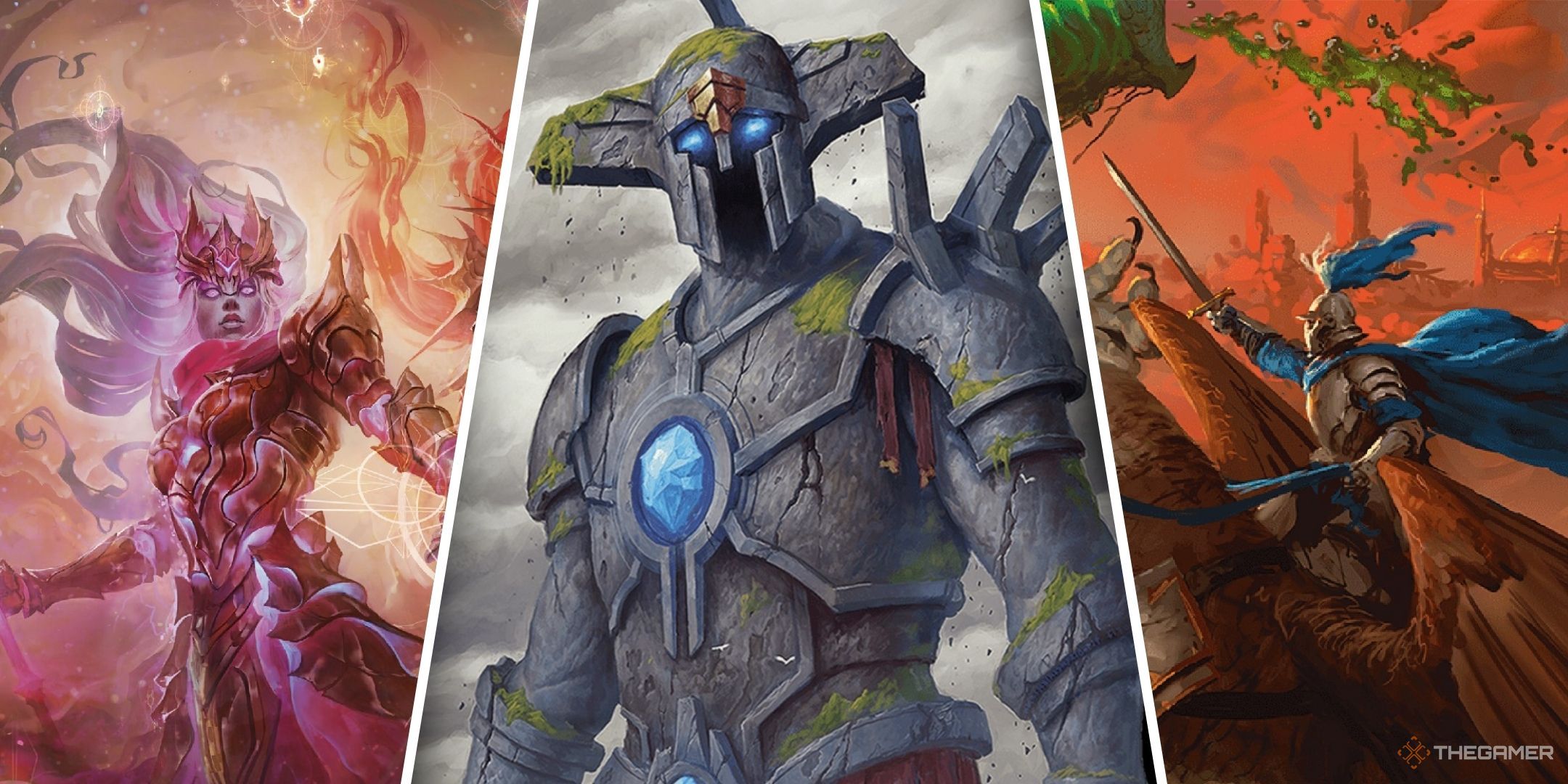 Dungeons &amp; Dragons image showing an empyrean, a colossus and a knight atop a griffon.