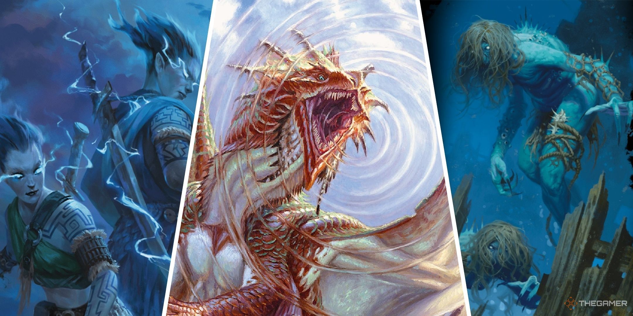 Dungeons & Dragons image showing storm giants, sea hags, and a bronze dragon.