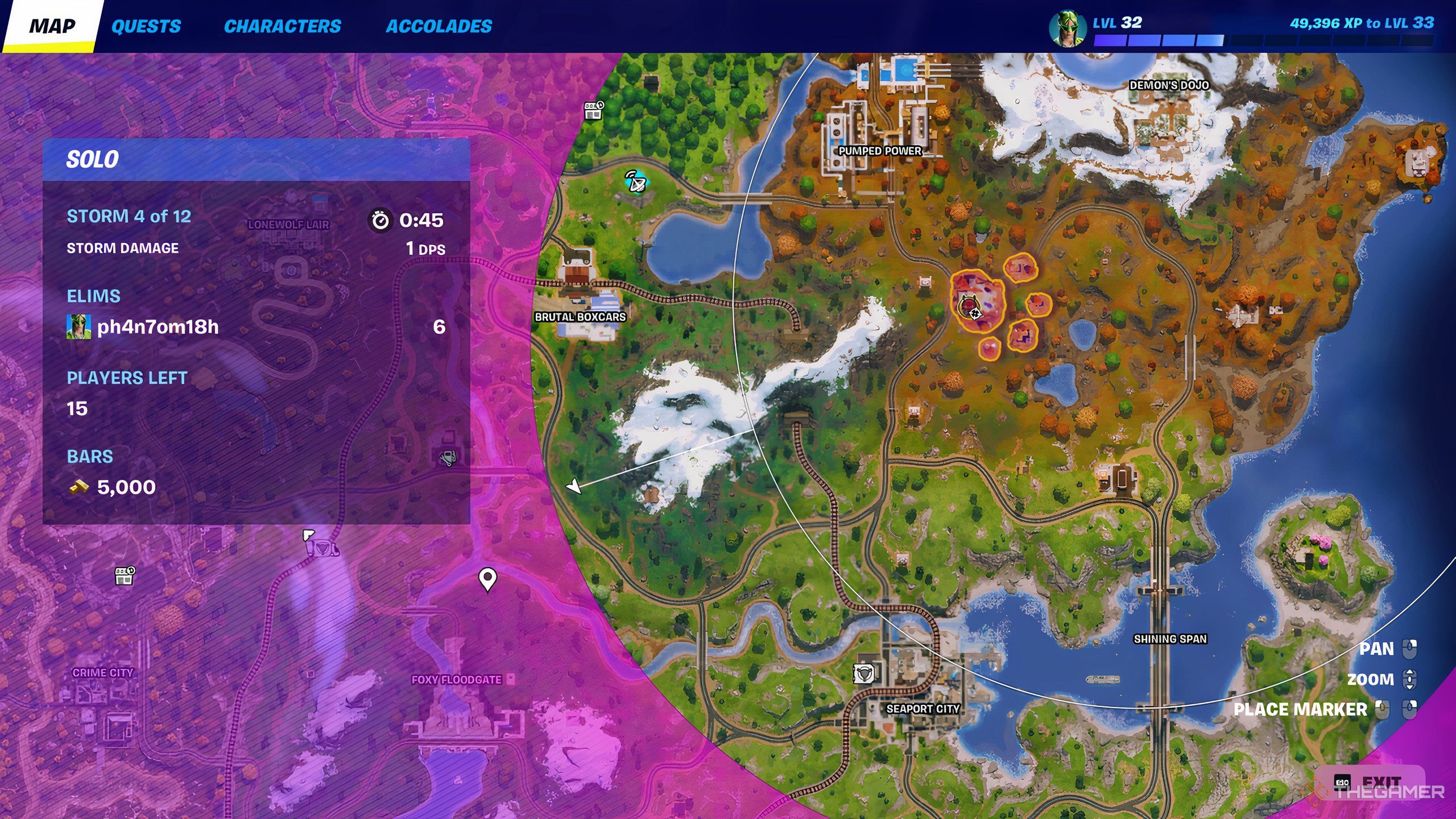 The location of Shogun X on the map in Fortnite.