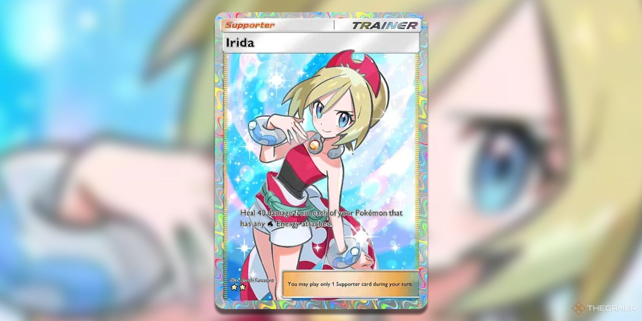 Full art Irida Pokemon TCG Pocket Triumphant Light Card Art.