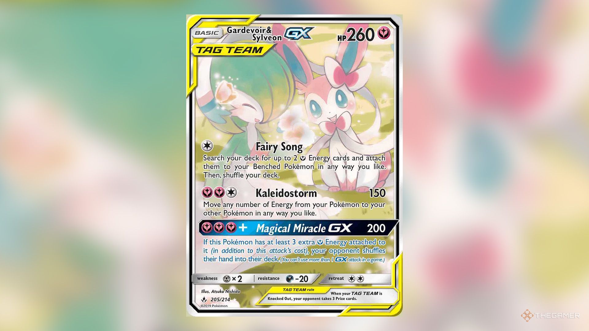 Gardevoir &amp; Sylveon GX from Unbroken Bonds Booster Pack in Pokemon TCG.