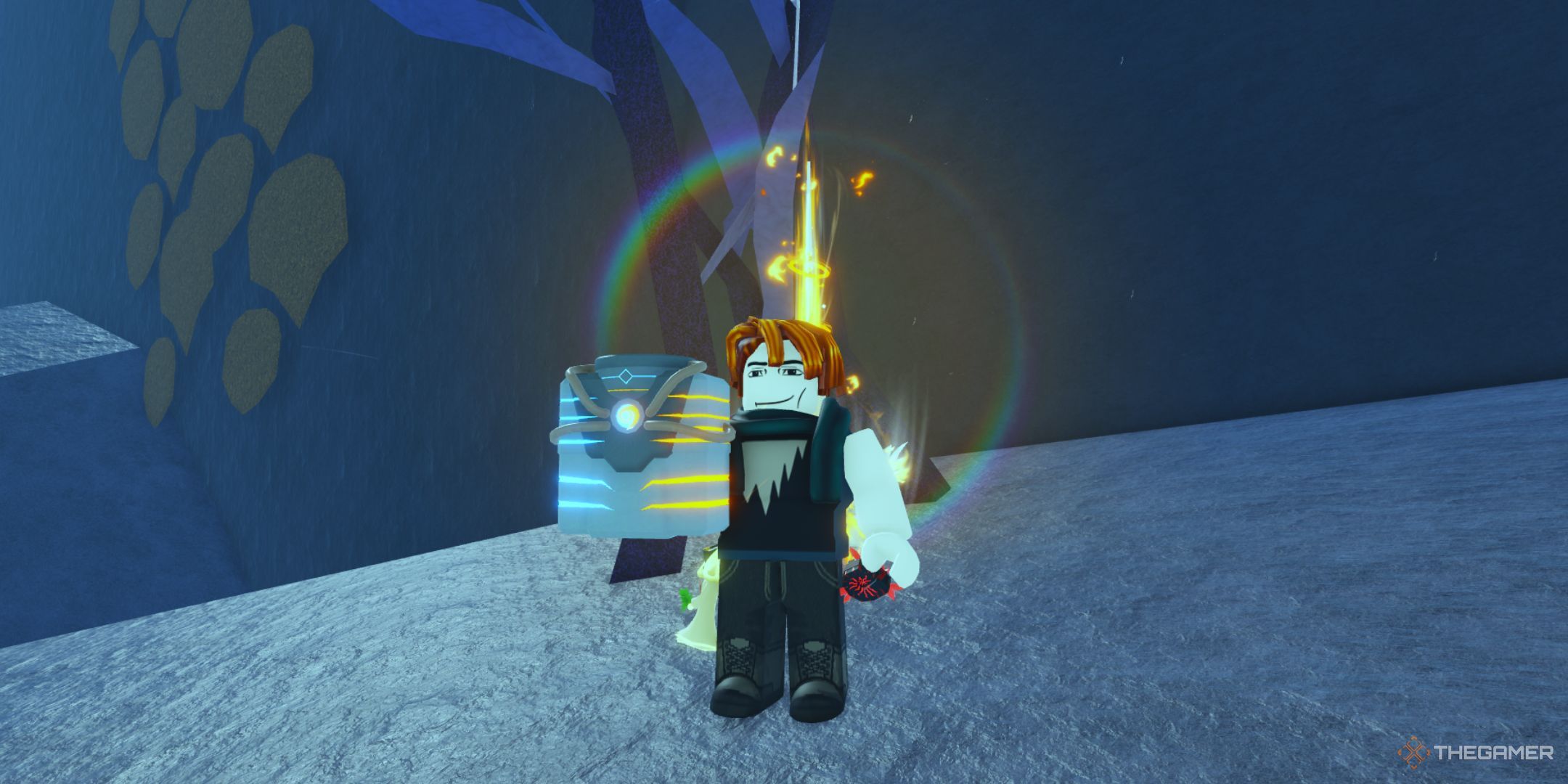 تمام نیازهای ماهی مخفی ماریانا در Roblox: Fisch 1 شخصیت بازیکن در حالی که لبخند در Abyssal Zenith در Fisch داشت ، کت و شلوار Glimmerfin را با دست راست خود نگه داشت.