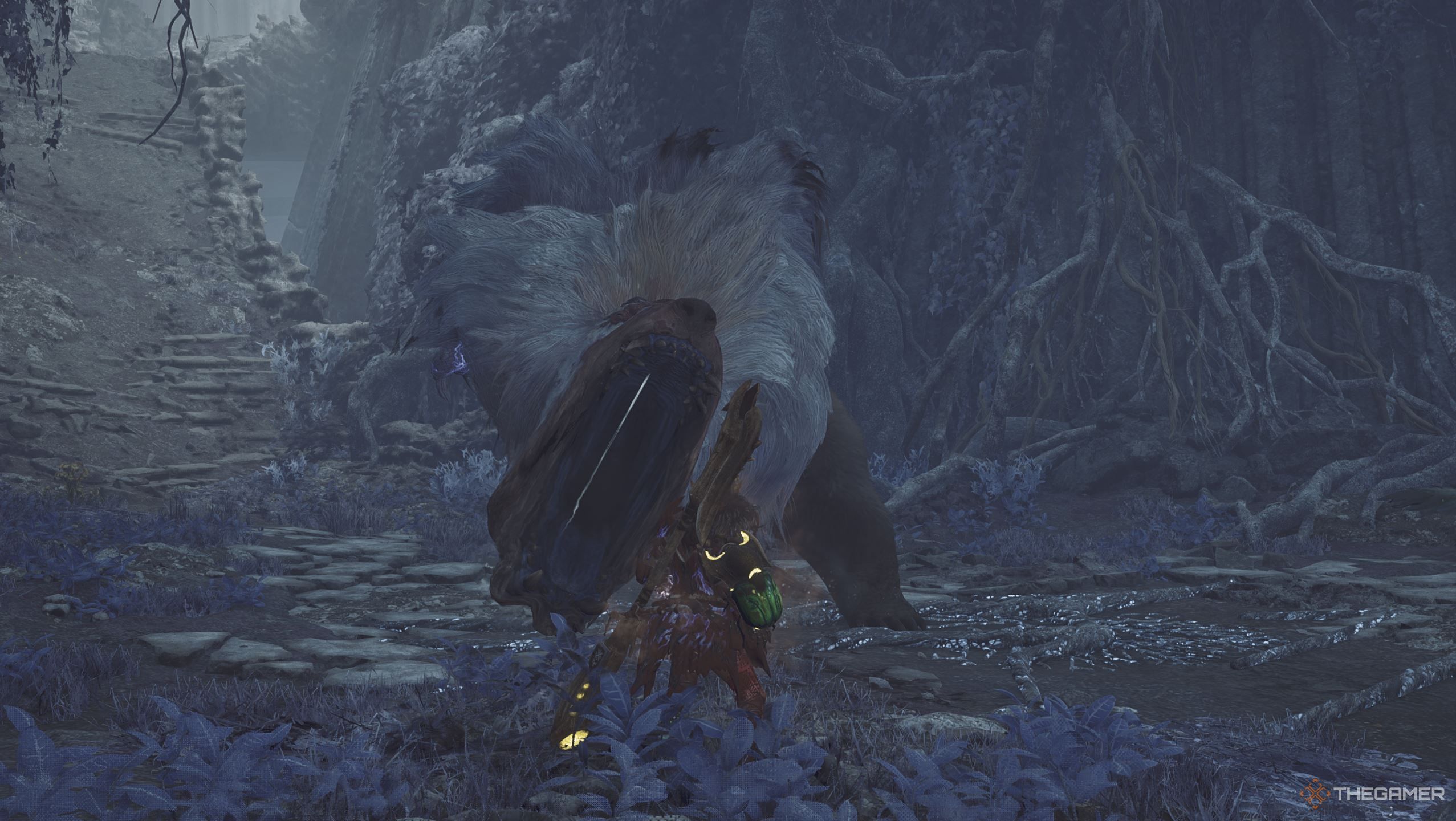 An Alpha Doshaguma attacking in Monster Hunter Wilds 