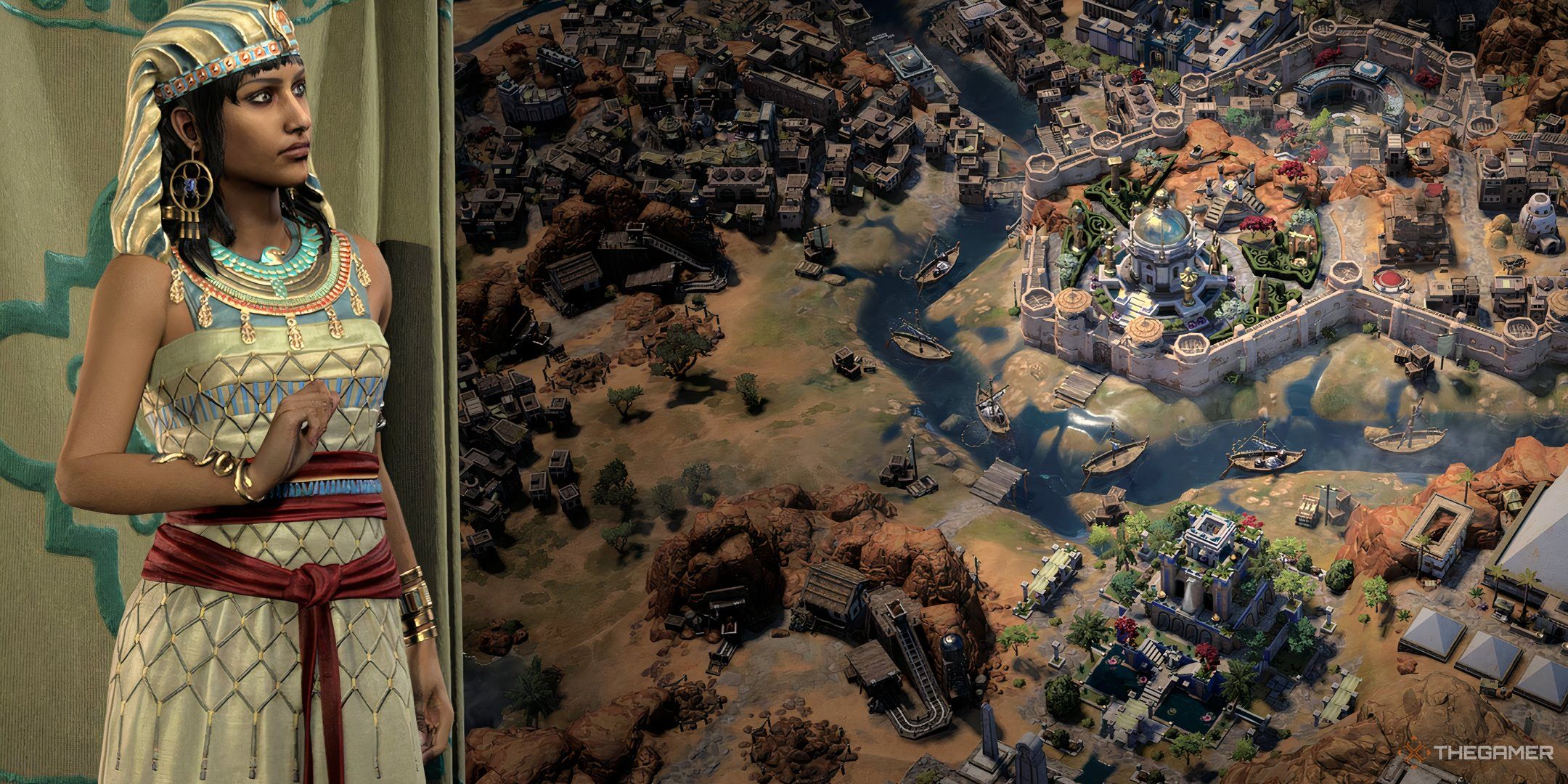 Hatshepsut looks oaver her empire in Civilization 7