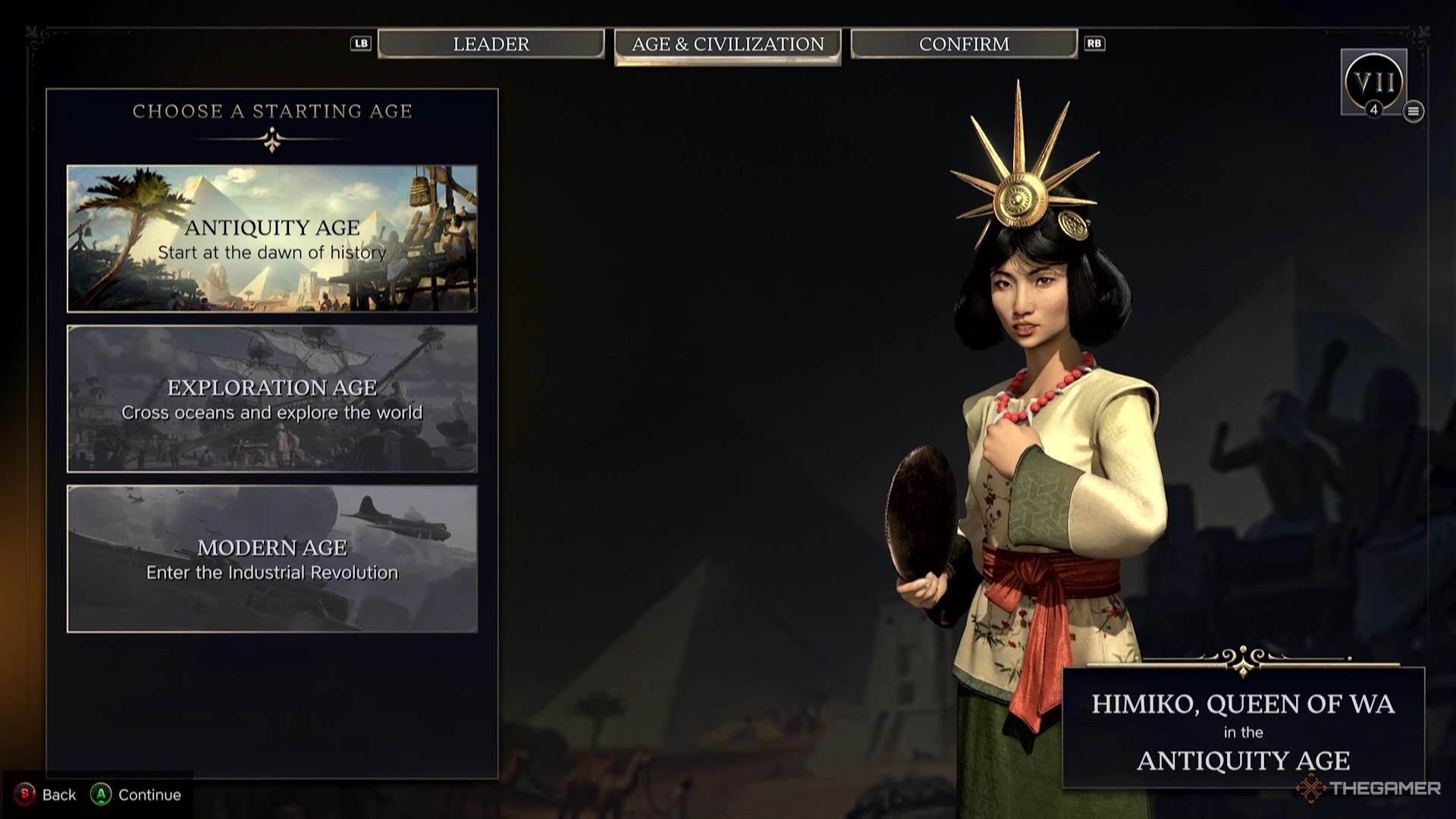 Himiko looks at us with a fist over her heart in Civilization 7.