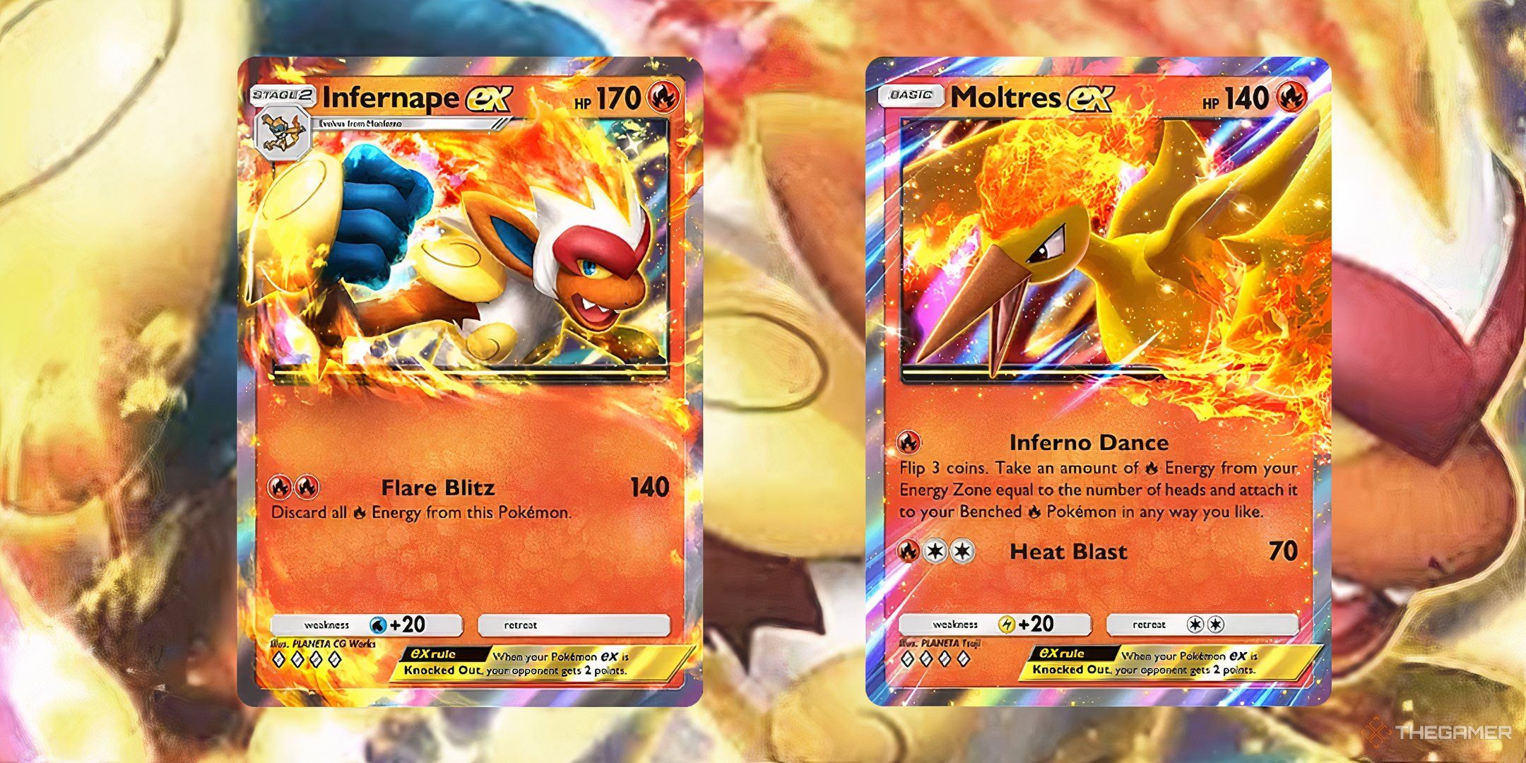 The Infernape ex and the Moltres ex cards from Pokemon TCG Pocket.