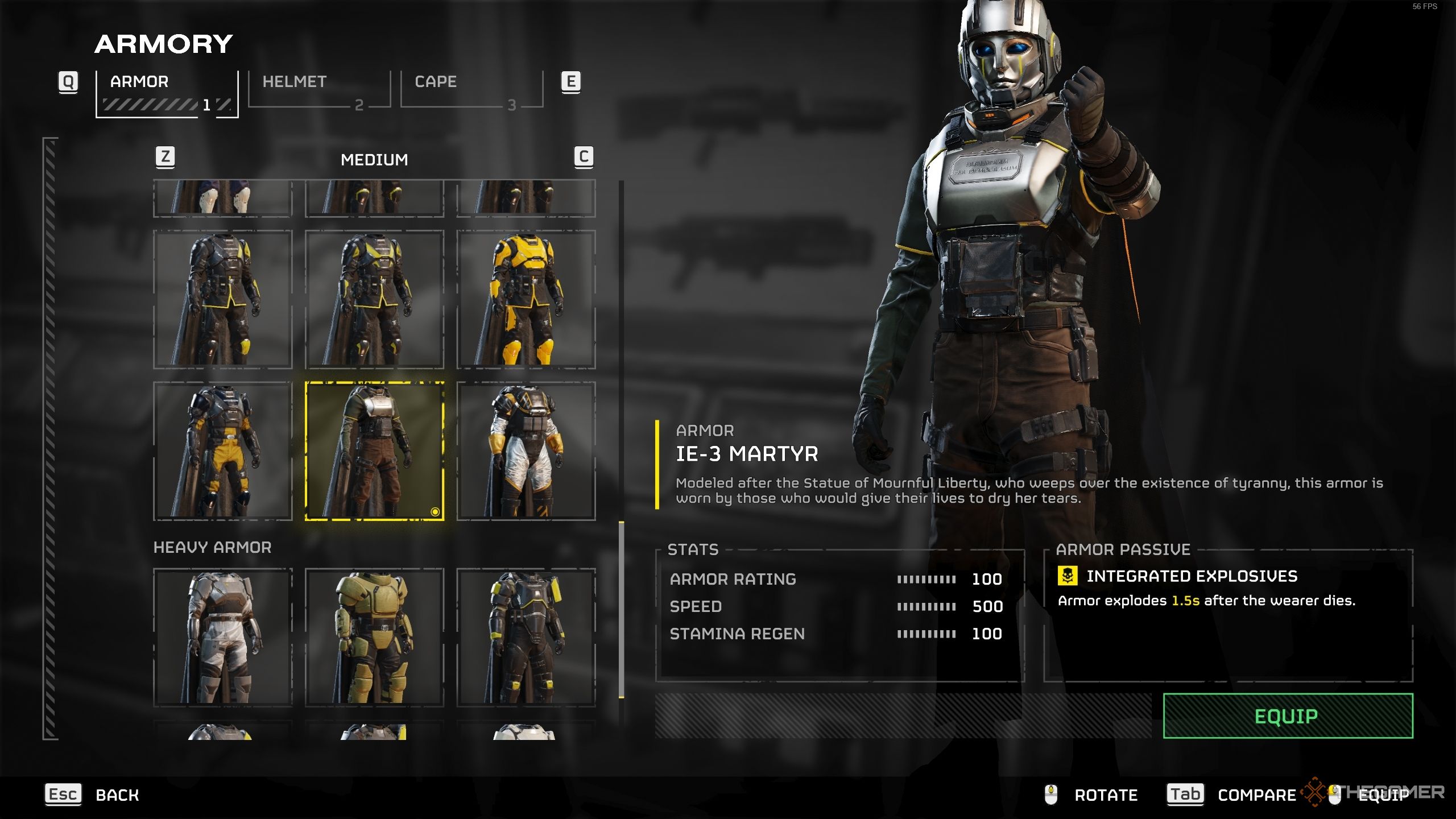 صفحه Loadout در Helldivers 2 نشان دهنده مواد منفجره یکپارچه منفعل است.