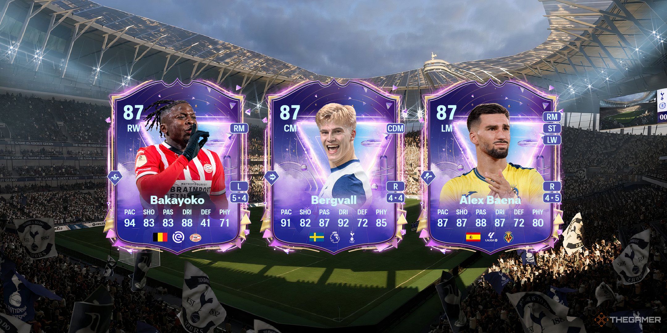 کارت یوهان باکایوکو ، لوکاس برگوال و کارت الکس بانا در EA Sports FC 25.