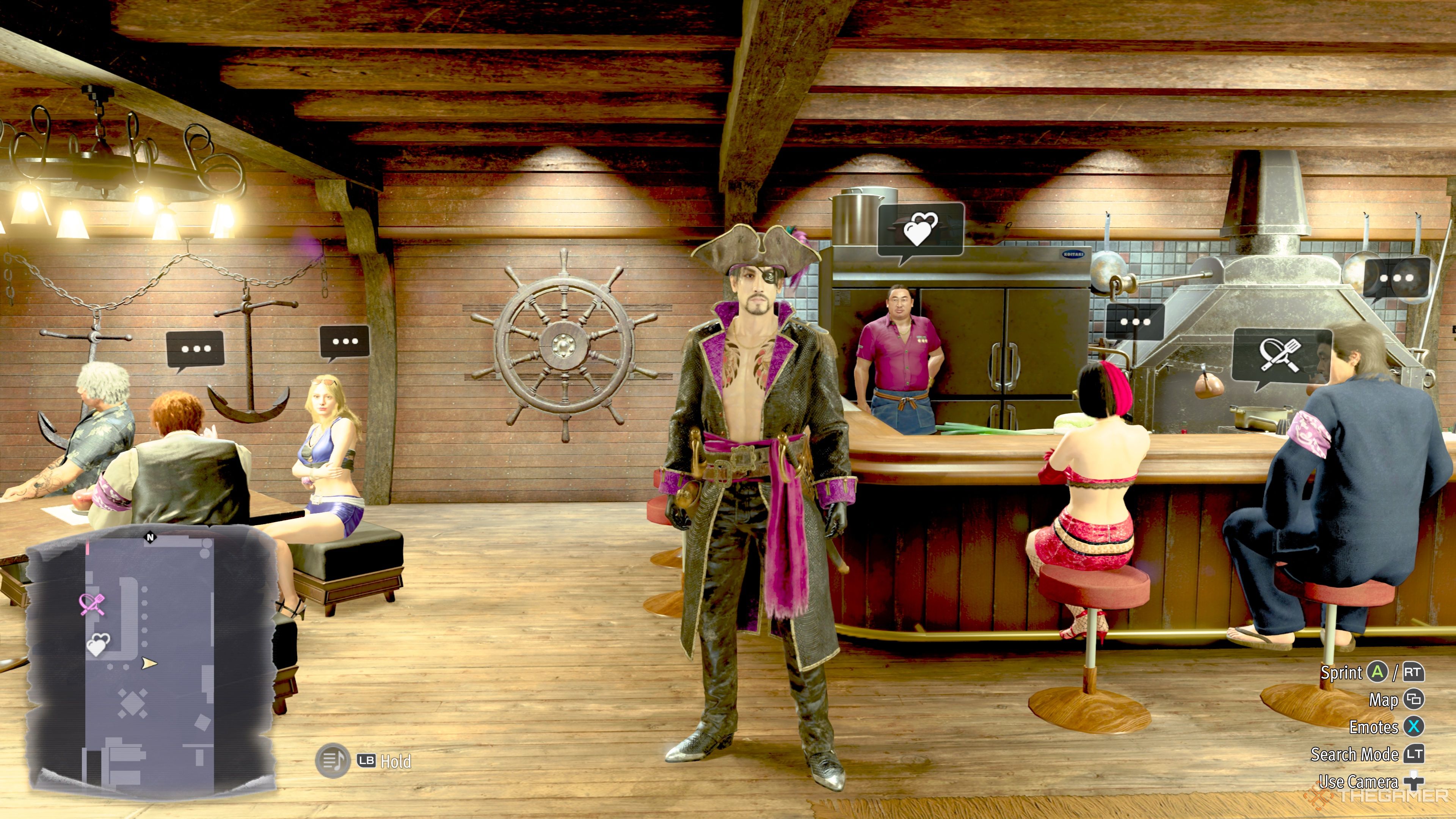 Masaru Fujita behidn the Bar in the crew quarters in Like A Dragon: Pirate Yakuza In Hawaii.