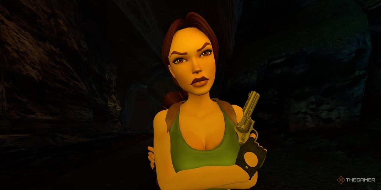 Lara Croft with her arms crossed in Tomb Raider 4.