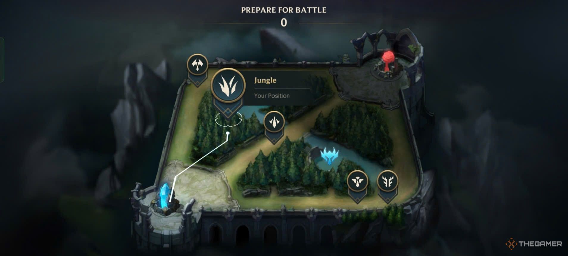 هر پنج نقش در Wild Rift - Top ، Jungle ، Mid ، ADC و پشتیبانی - در نقشه نمایش داده می شوند ، با نقش جنگل برجسته می شوند.