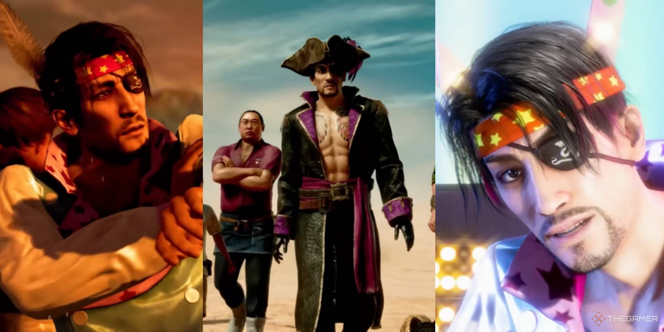 Like A Dragon Pirate Yakuza In Hawaii collage of Majima from various karaoke music videos.