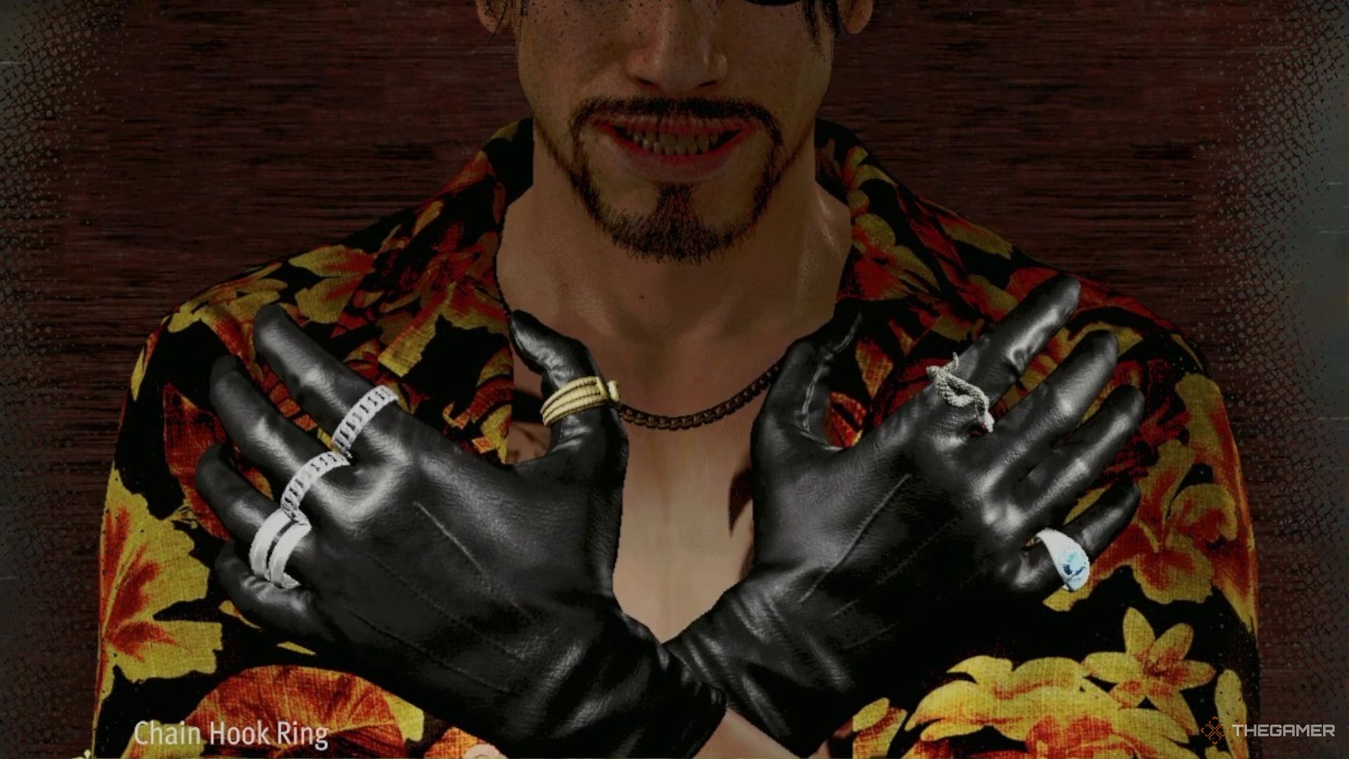 Like A Dragon Pirate Yakuza in Hawaii. Majima holding up both hands with his rings showing.