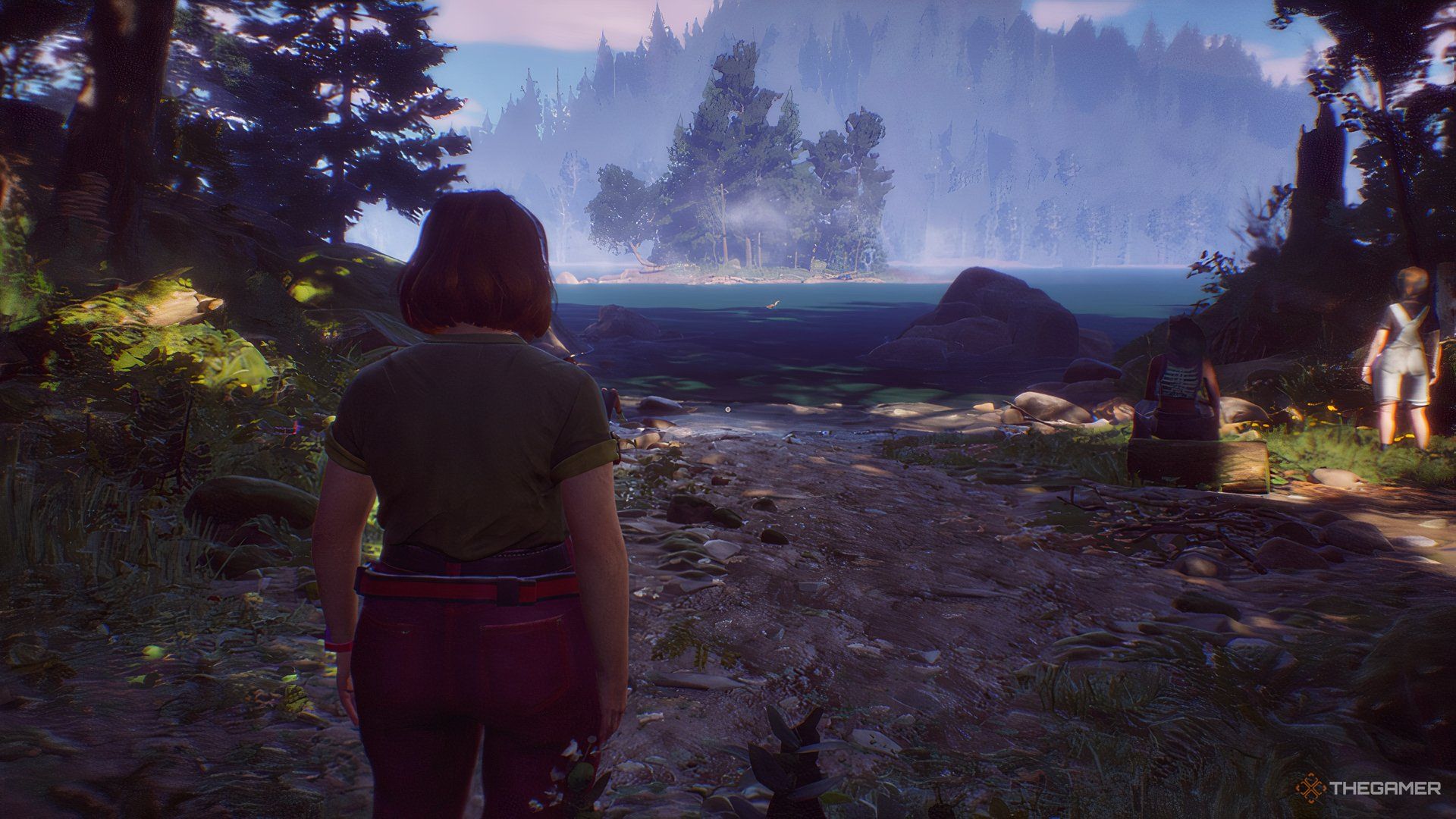 Swann next to the cabin lake in Lost Records: Bloom & Rage.