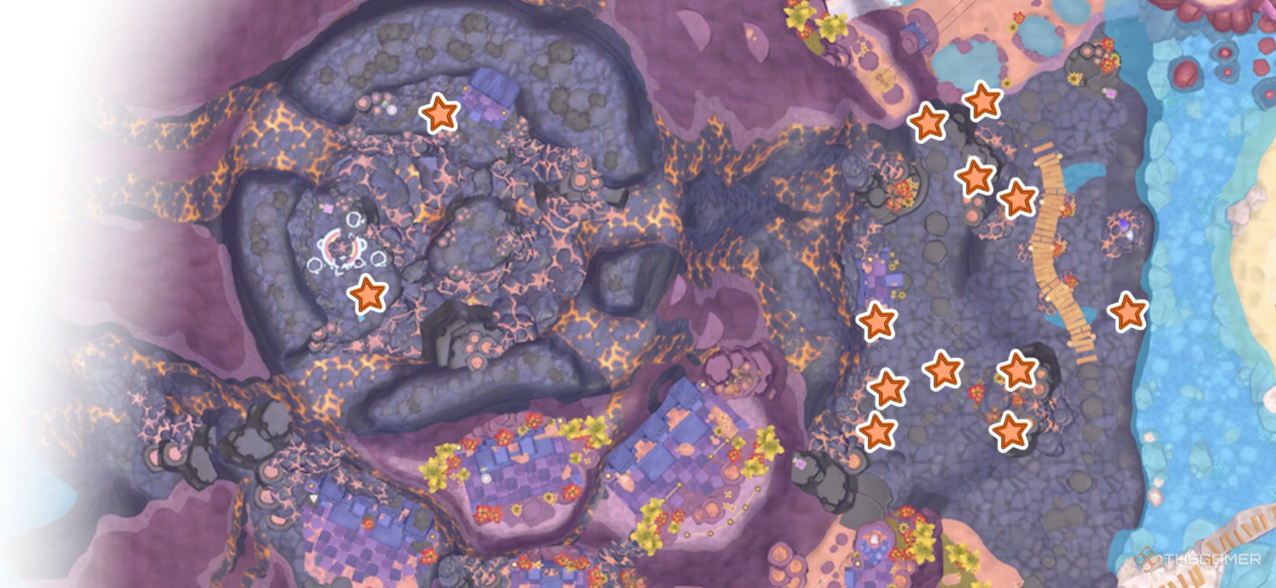 Magma Bloom locations on a map in Hello Kitty Island Adventure.