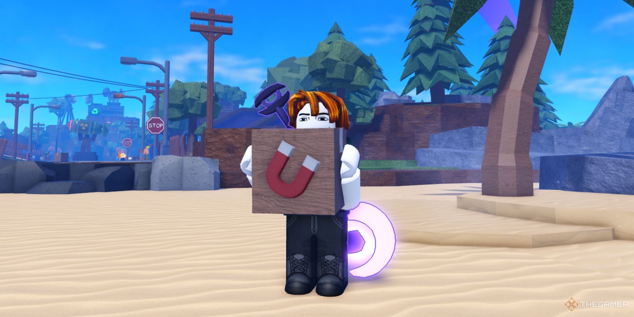 نحوه کسب درآمد در Roblox: آن را حفر کنید 1 شخصیت بازیکن در حالی که لبخند در Nookville در Dig آن را با دستان خود نگه می دارد.