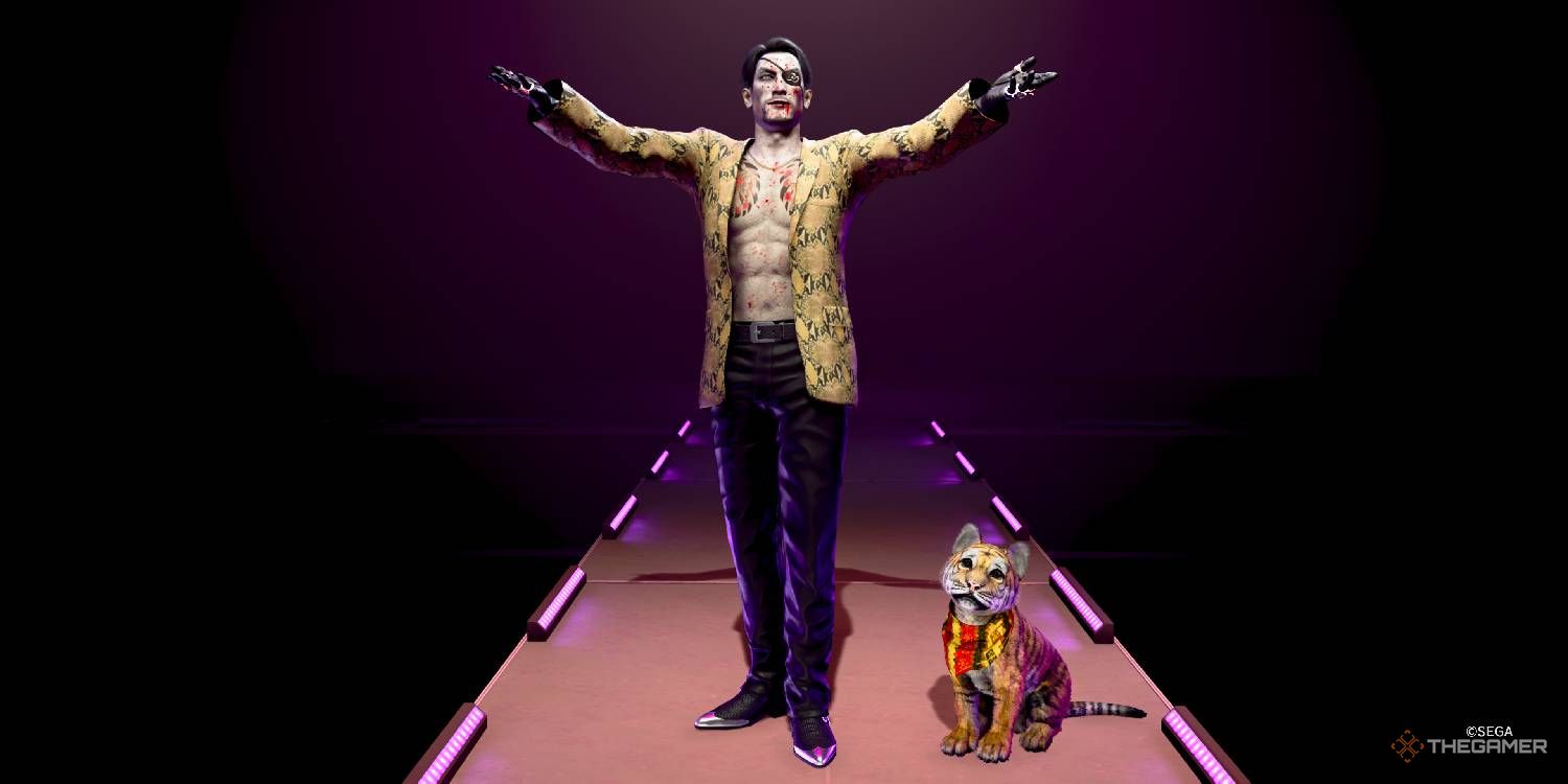 Majima and Goro posing to show off the Zombie costume in Like A Dragon Pirate Yakuza In Hawaii.