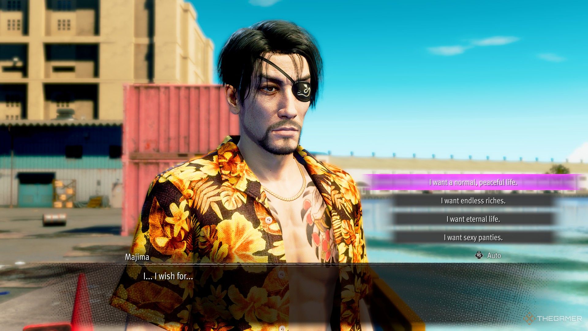 Majima is choosing a desire like the dragon dacoit or a dacous in Hawaii.