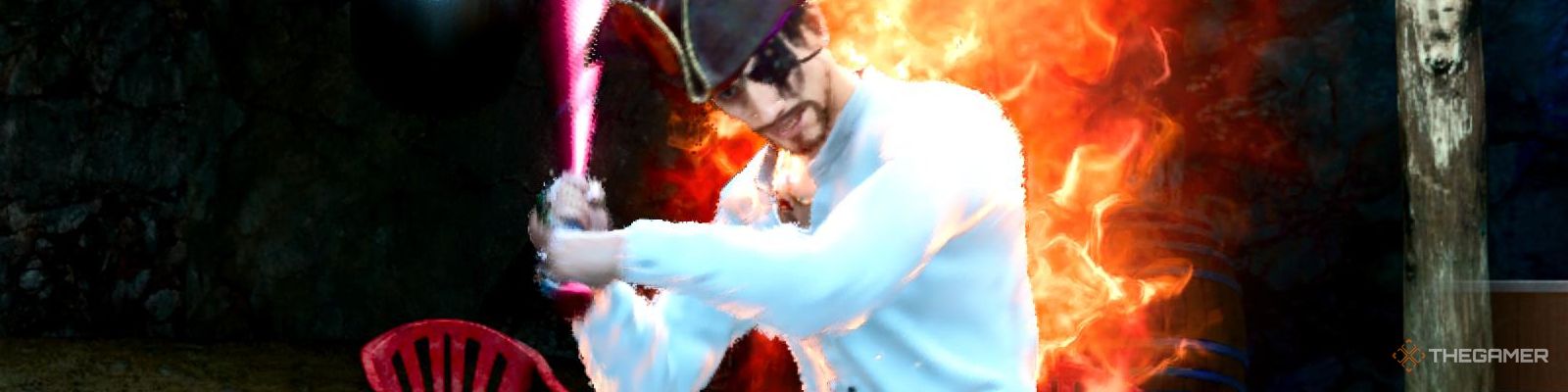 Majima fired up preparing to swing at the ball banner image.