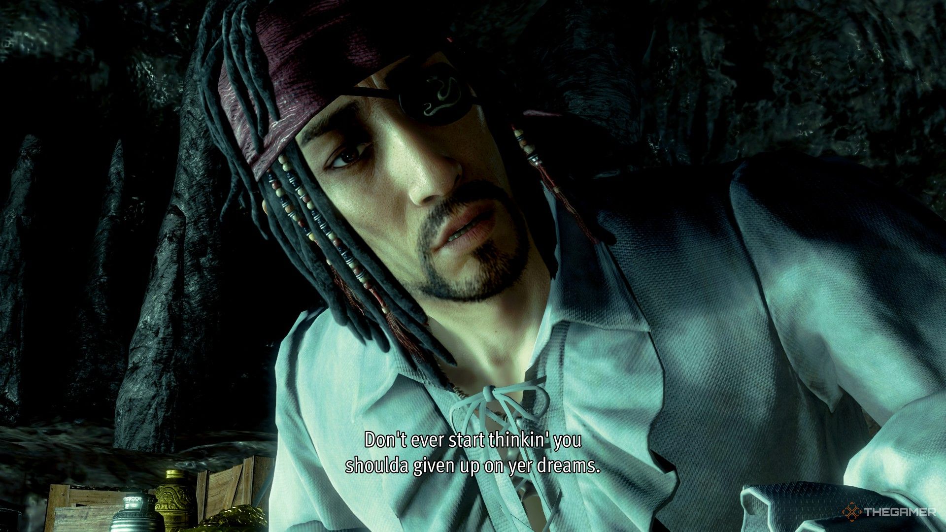 Majima is talking to Noah in Like A Dragon Pirate Yakuza In Hawaii