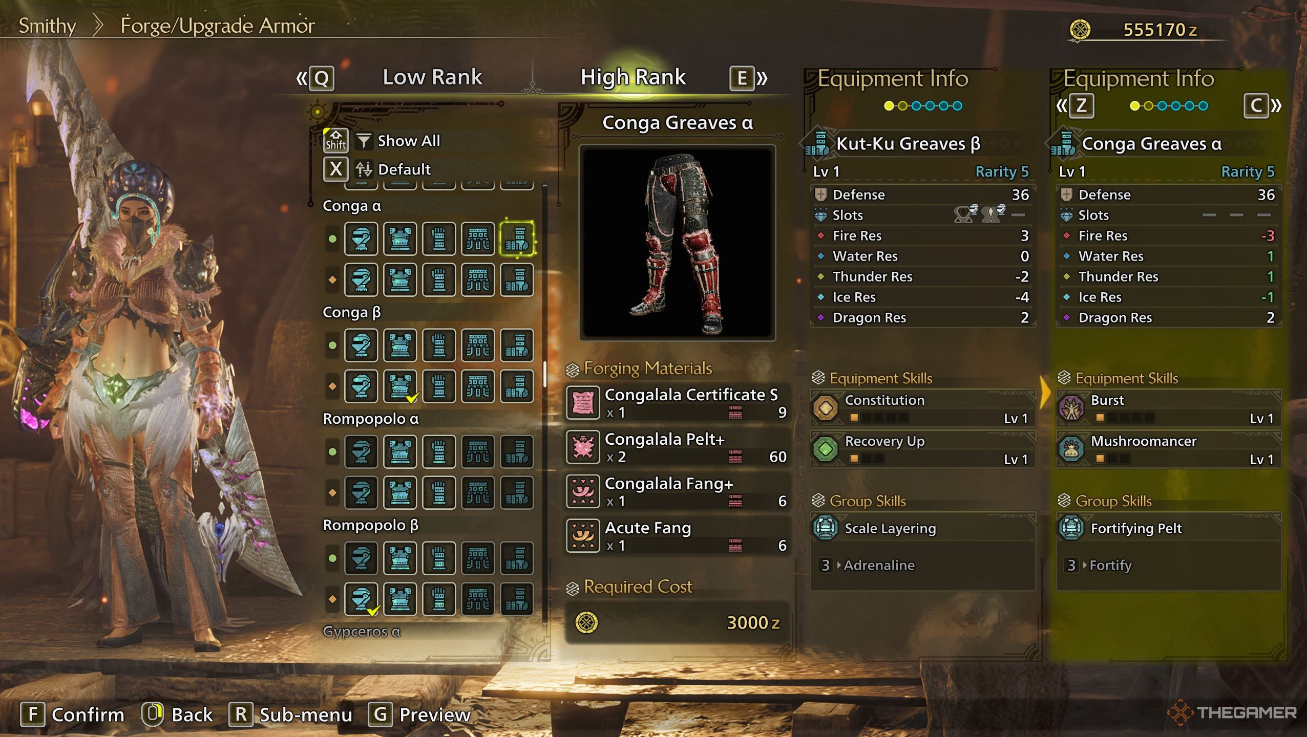 Armor crafting menu in Monster Hunter Wilds