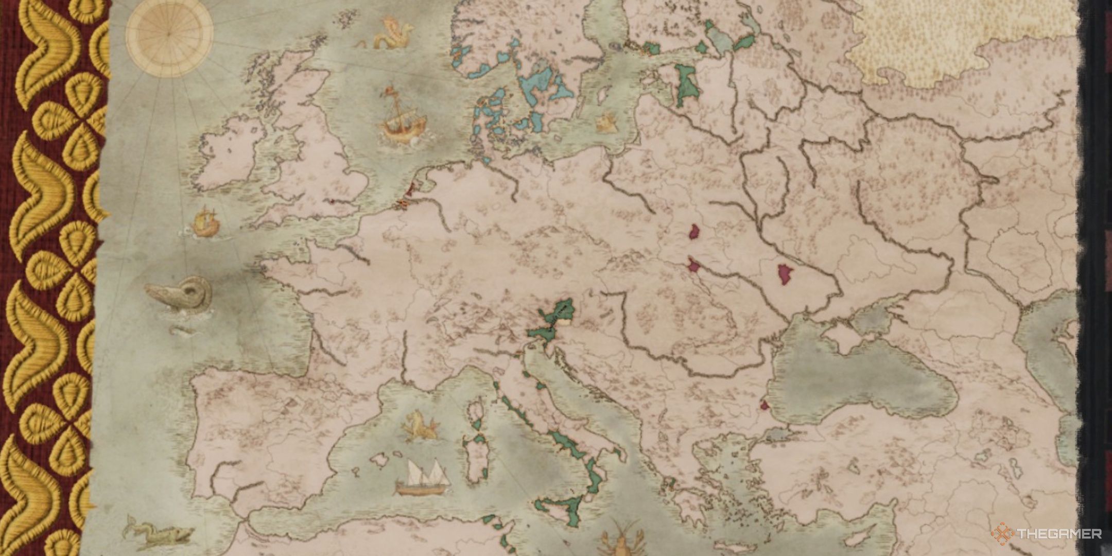 a map of europe in crusader kings 3 in all white and some colours highlighting plagues.