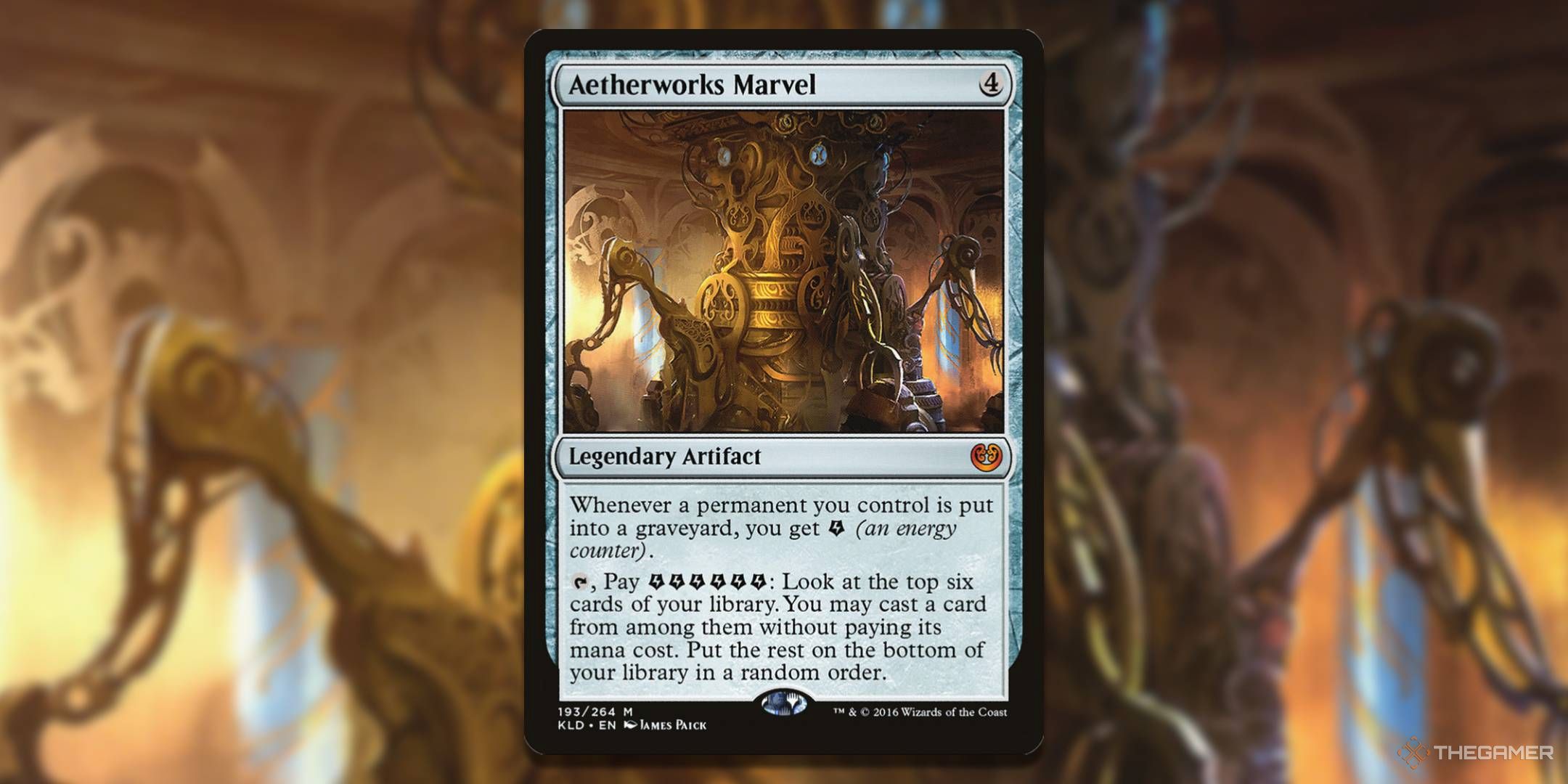 MTG Aetherworks Marvel card with the art in the background.