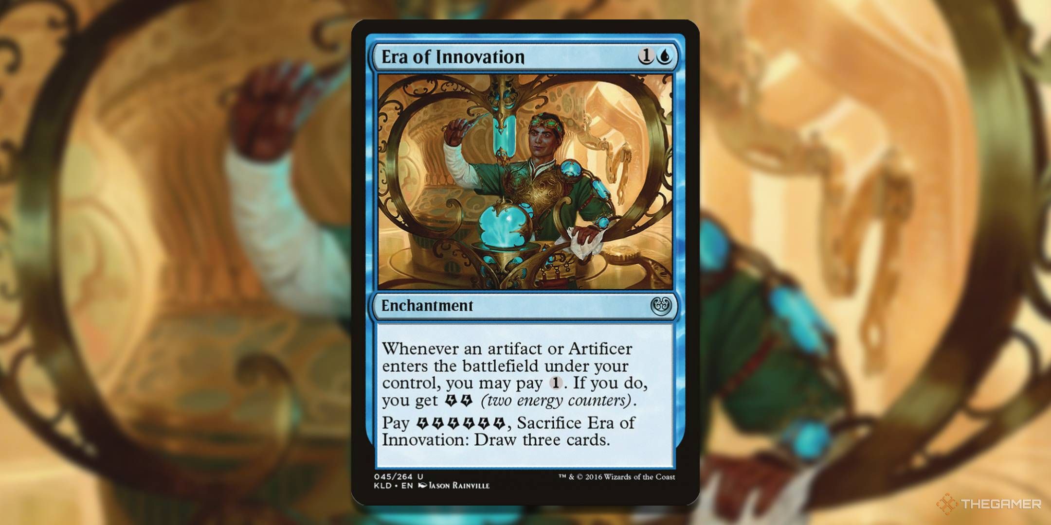 MTG Era of Innovation card with the art in the background.