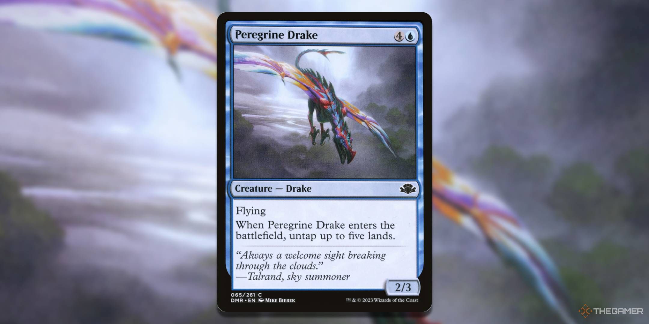 MTG Peregrine Drake card with the art in the background.