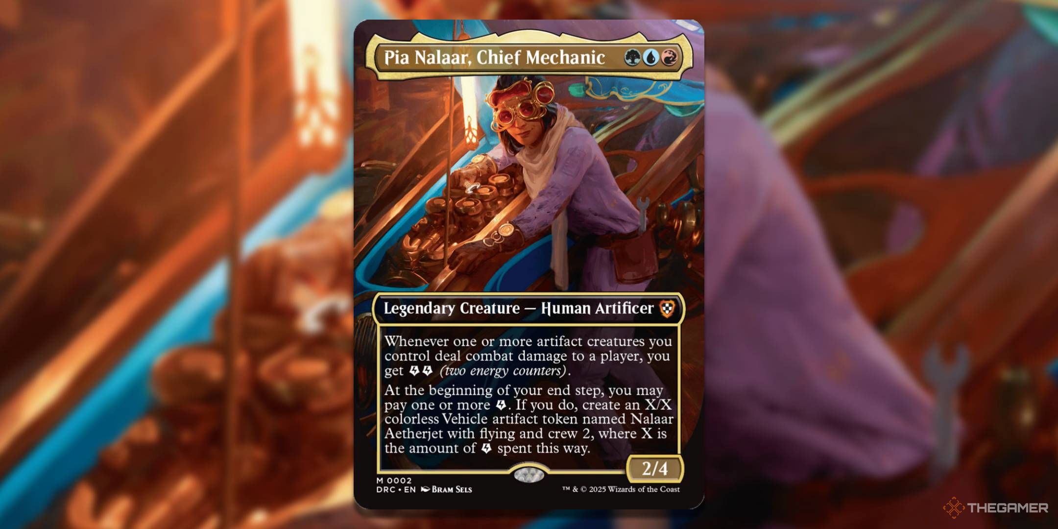 MTG Pia Nalaar, Chief Mechanic card with the art in the background.