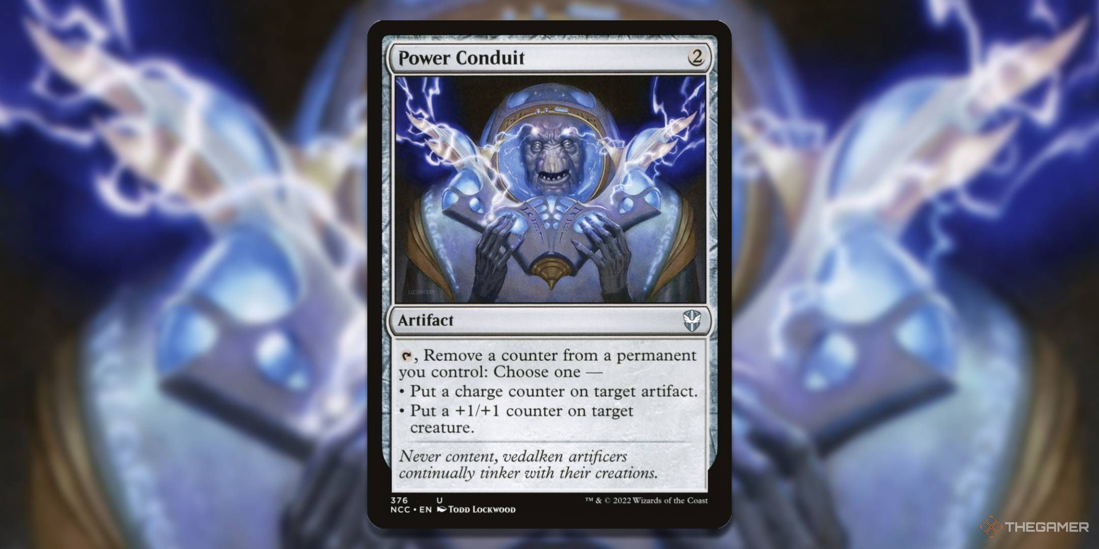 MTG Power Conduit card with the art in the background.