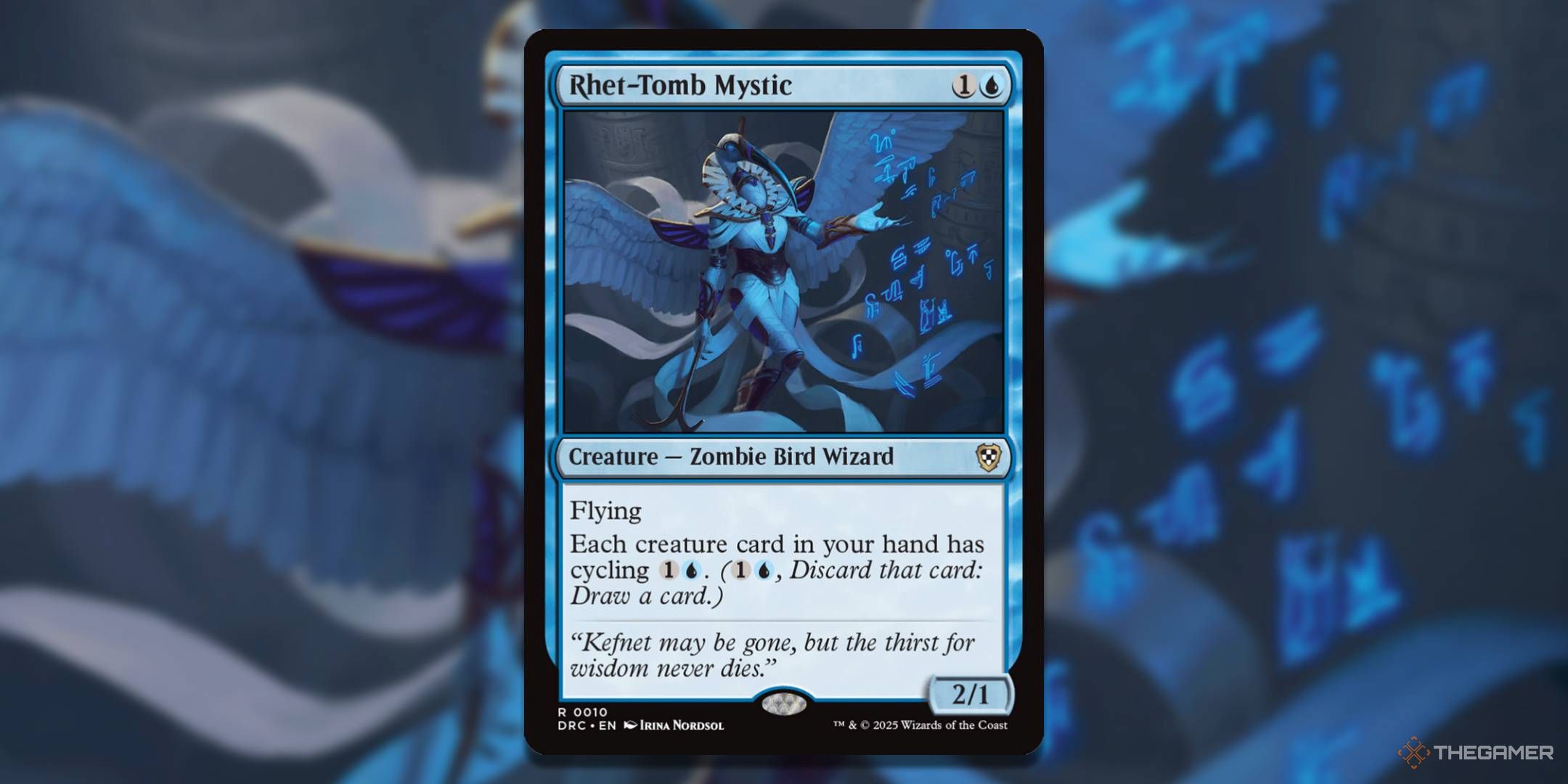 MTG Rhet-Tomb Mystic card with the art in the background.