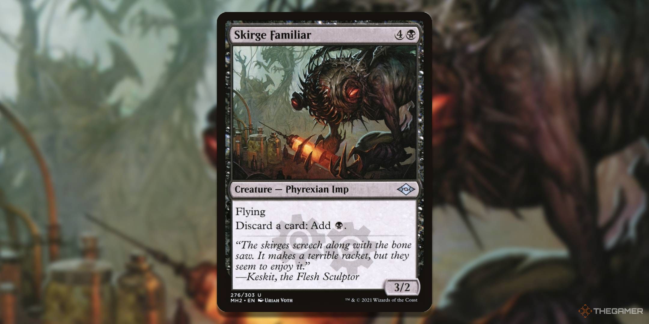 MTG Skirge Familiar card with the art in the background.