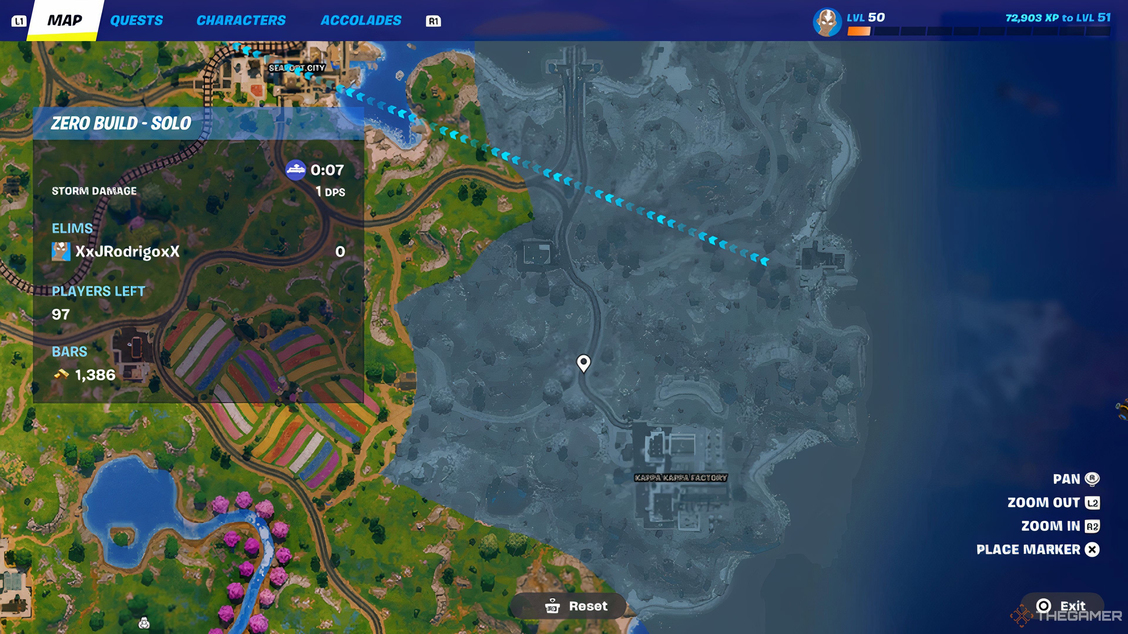 منطقه نقشه جدید در Fortnite Greyed-Out.