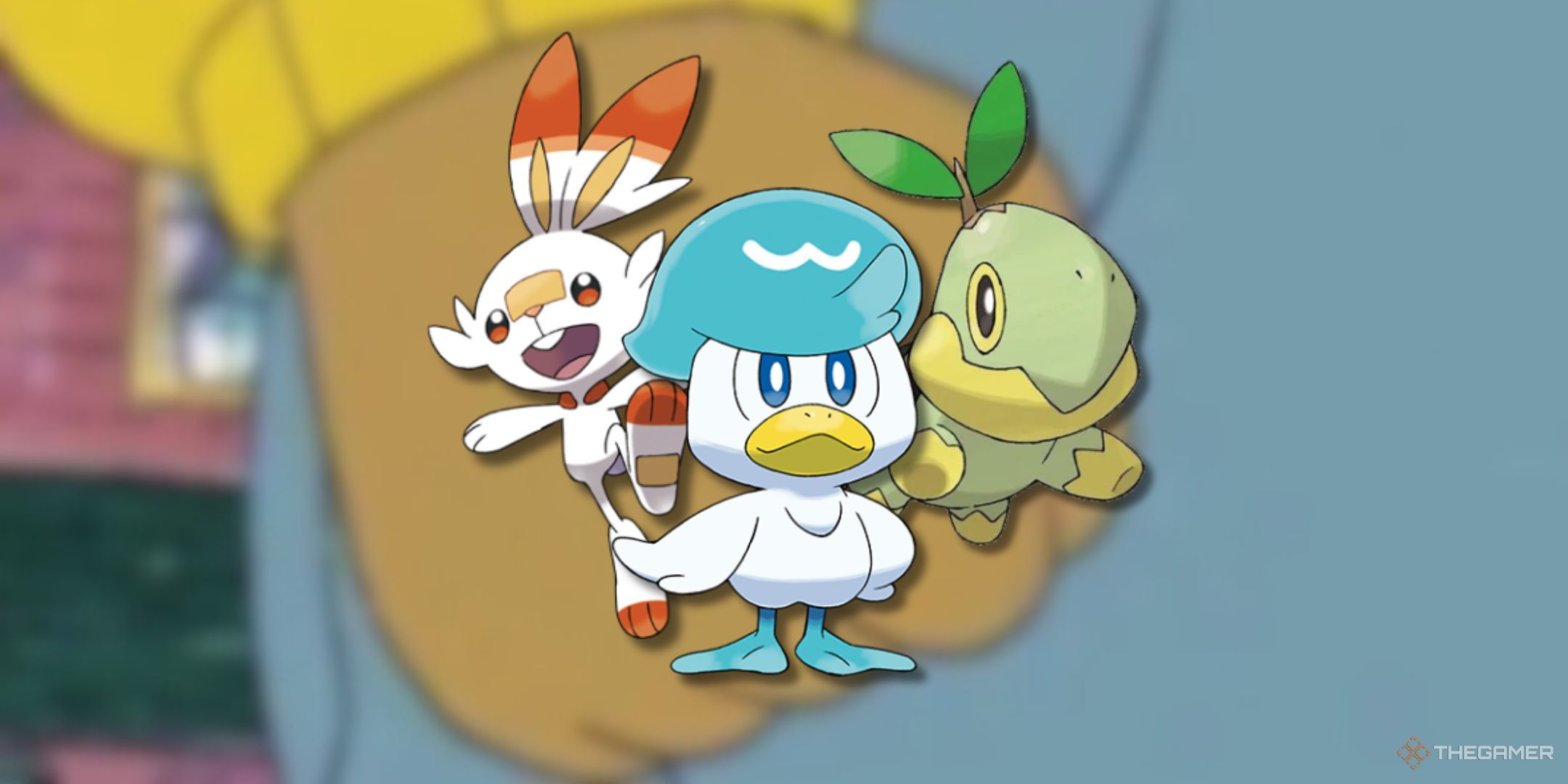 Pokemon Scorbunny, Quaxly, and Turtwig on a blurred out fist. You know the one.