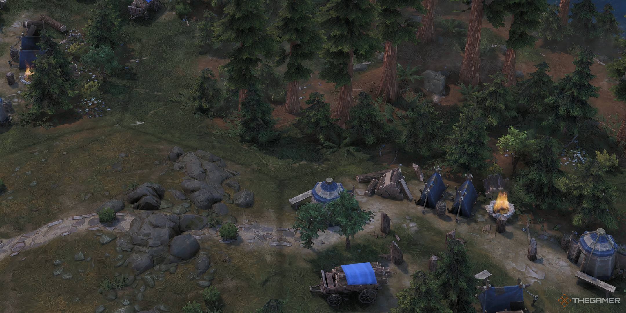 Redwood Forest and a camp in Civilization 7