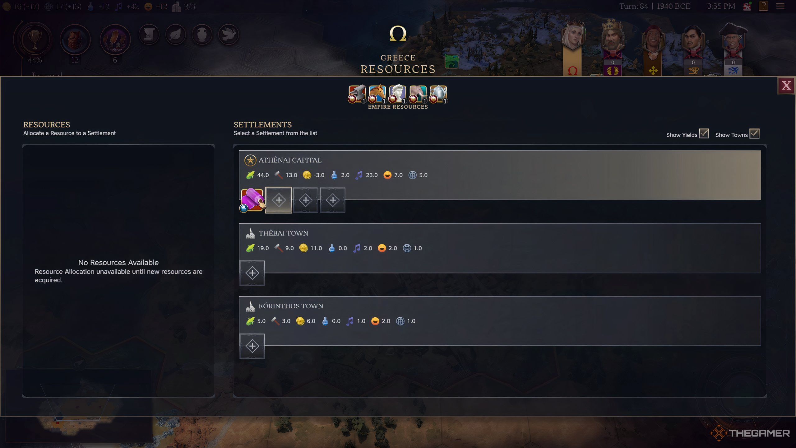 Screen showing what resources you have in Civilization 7.
