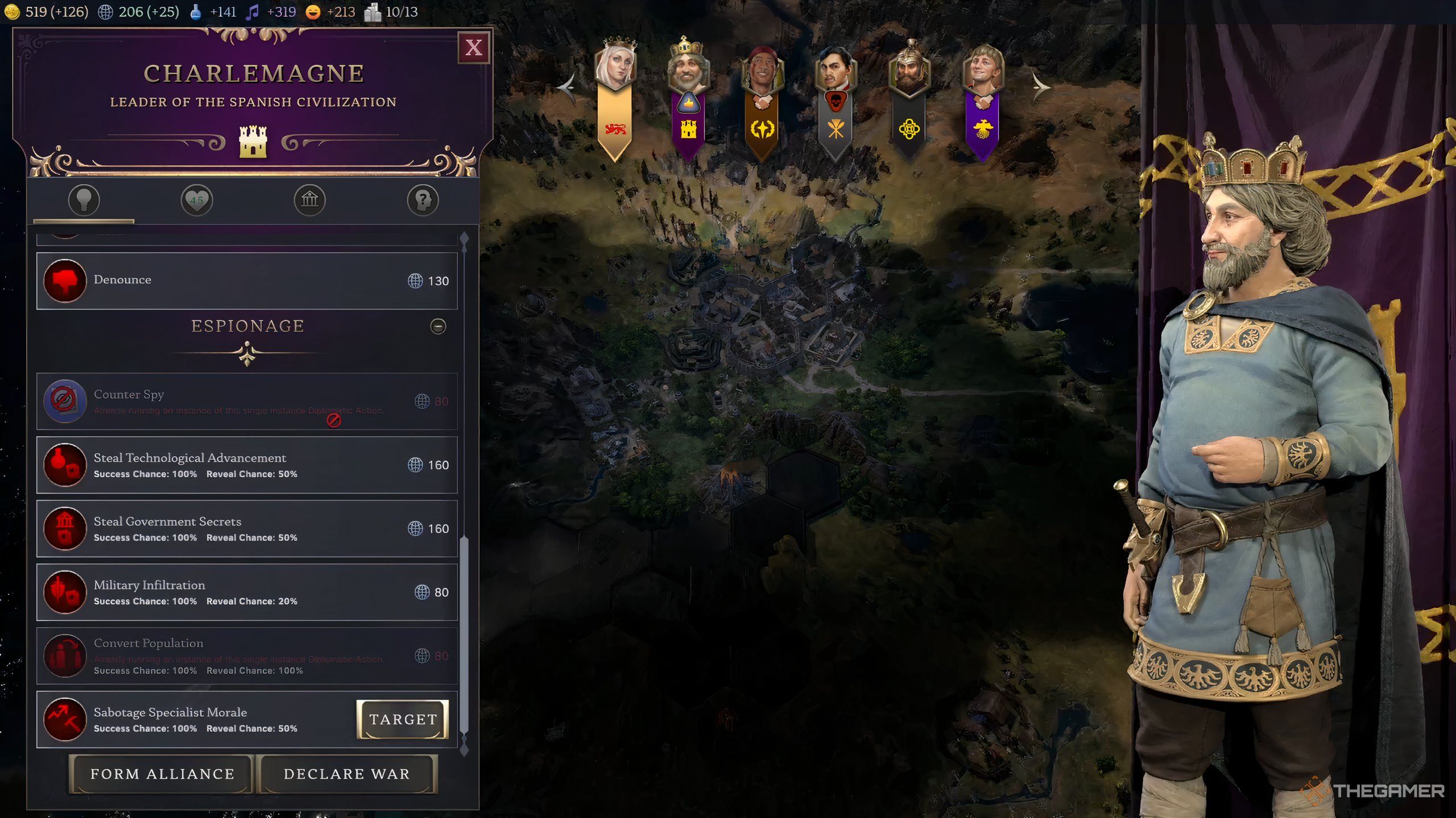 Charlemagne standing near the diplomacy screen in Civilization 7. 