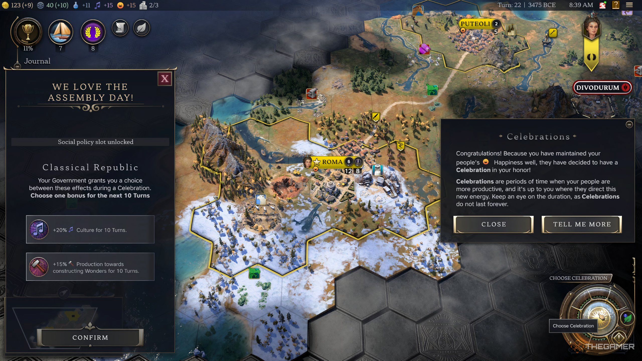 A celebration being triggered in Civilization 7.