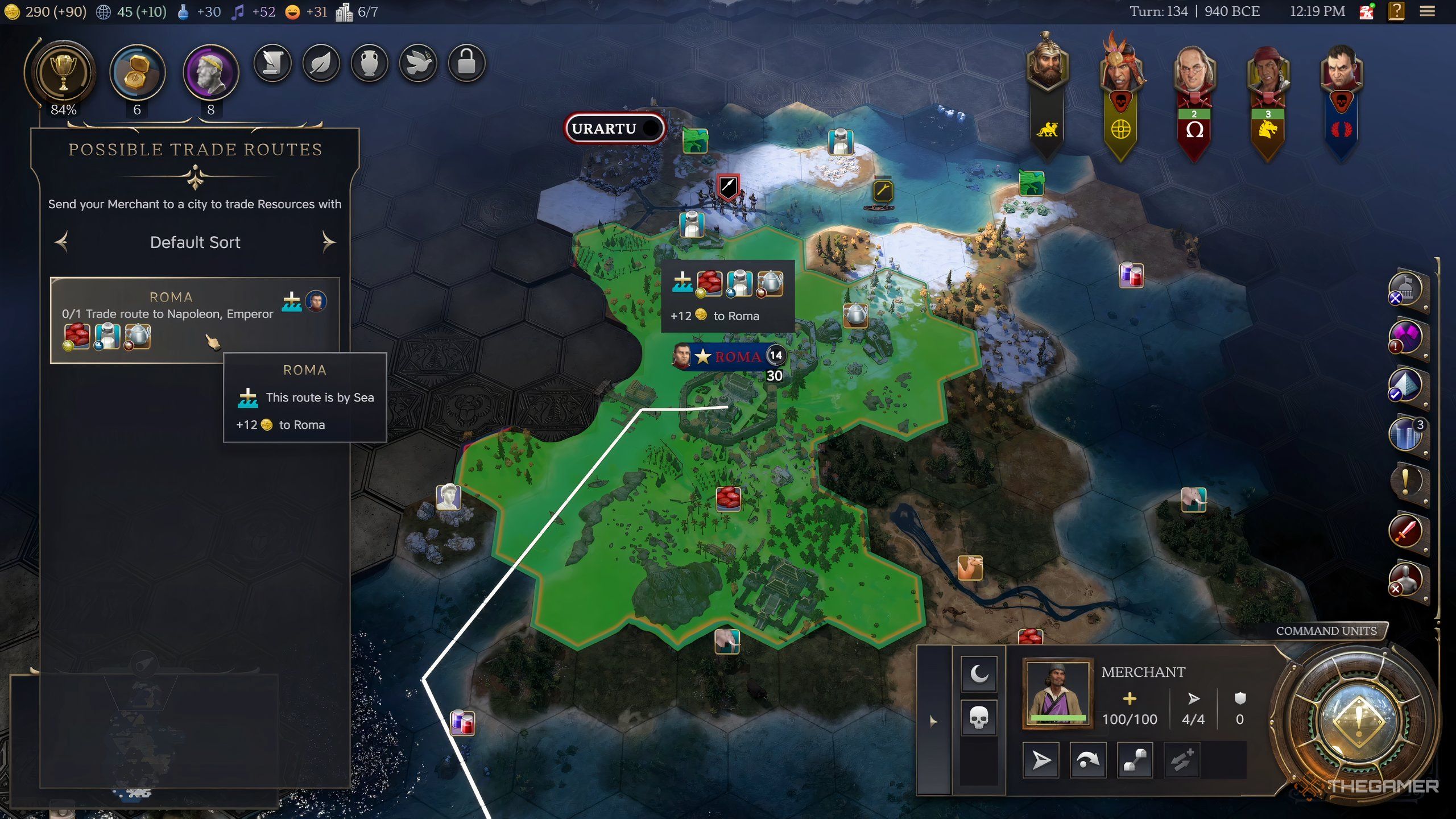 The Merchant trade route screen in Civilization 7.