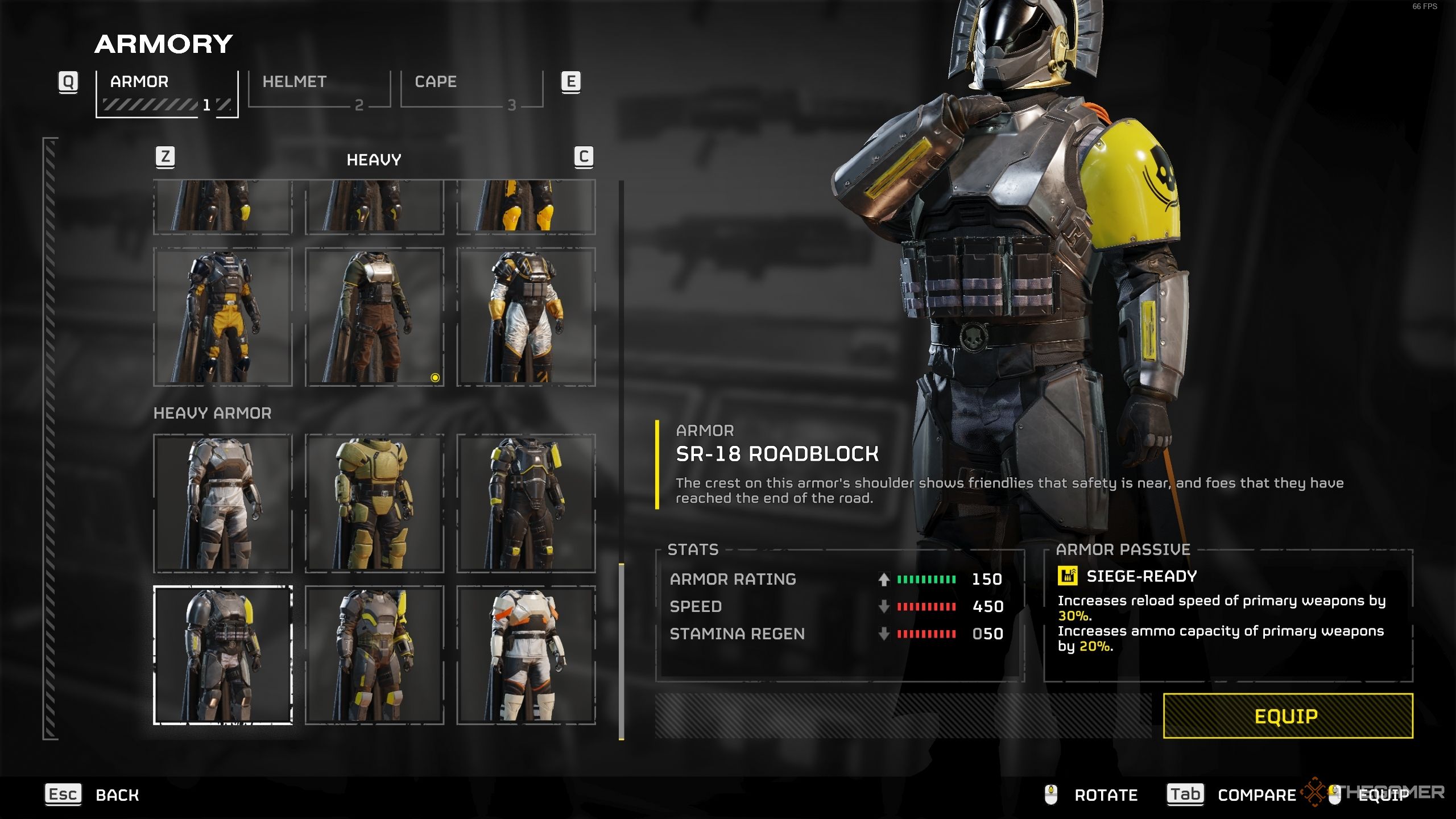 صفحه نمایش Loadout در Helldivers 2 که منفعل آماده محاصره را نشان می دهد.