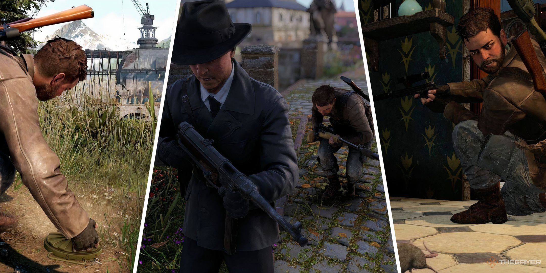 Sniper Elite Resistance three images of harry in a collage.