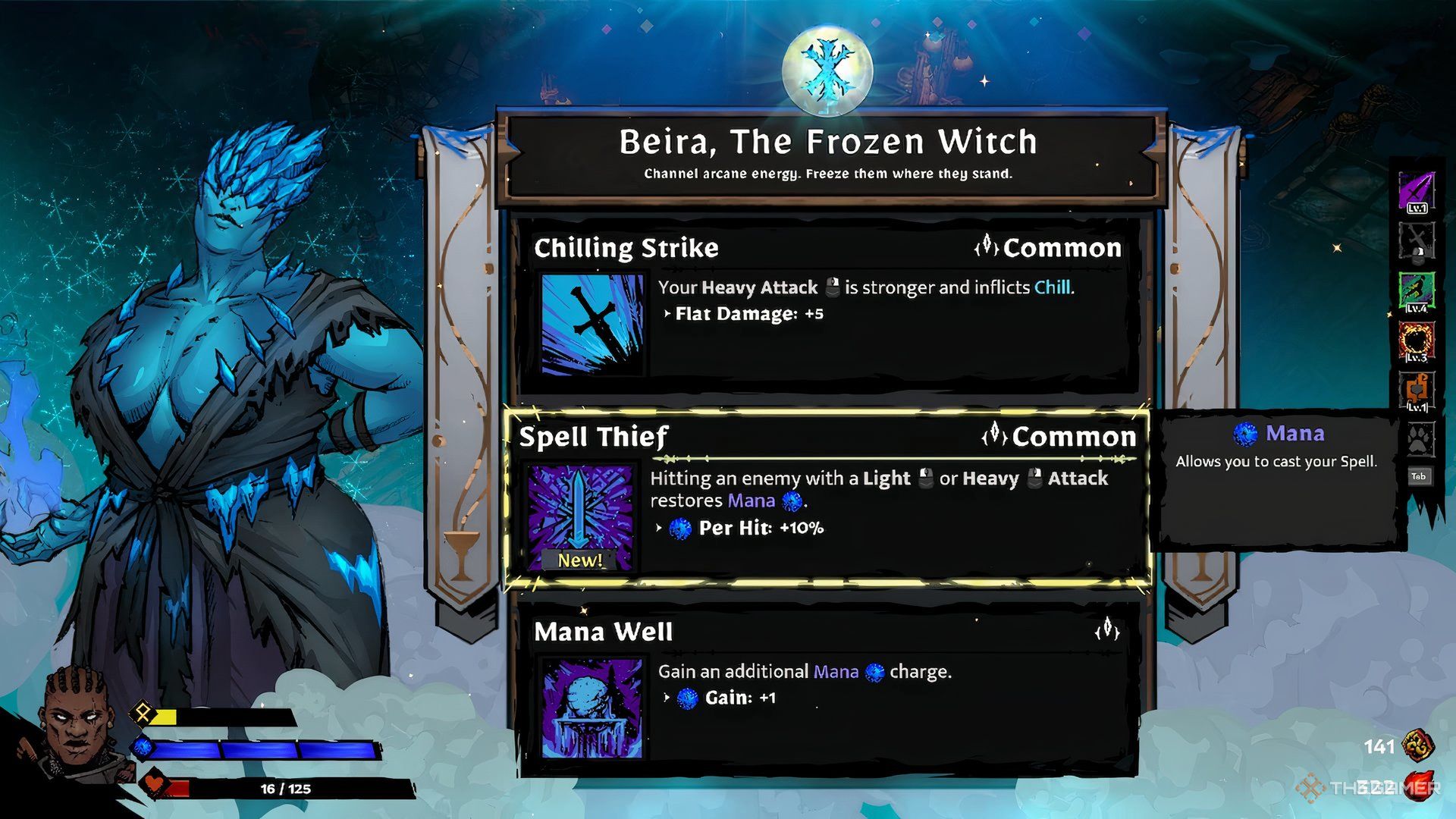 Spell Thief blessing selection screen in Sworn.