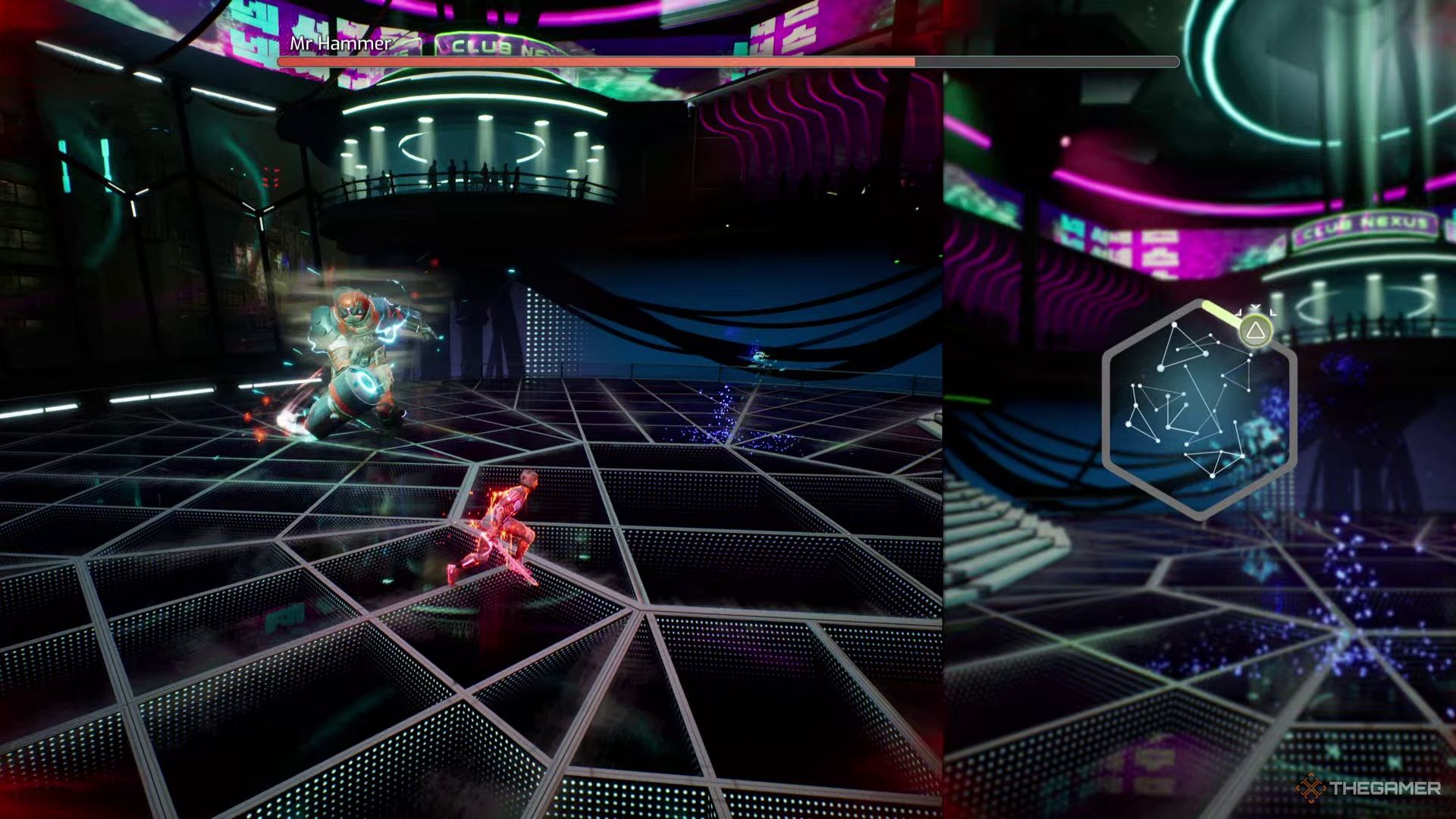 Mr Hammer swings his weapon around to attack the player in Split Fiction.