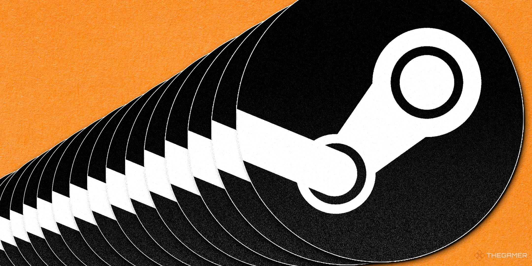 Steam logo repeating over an orange background.