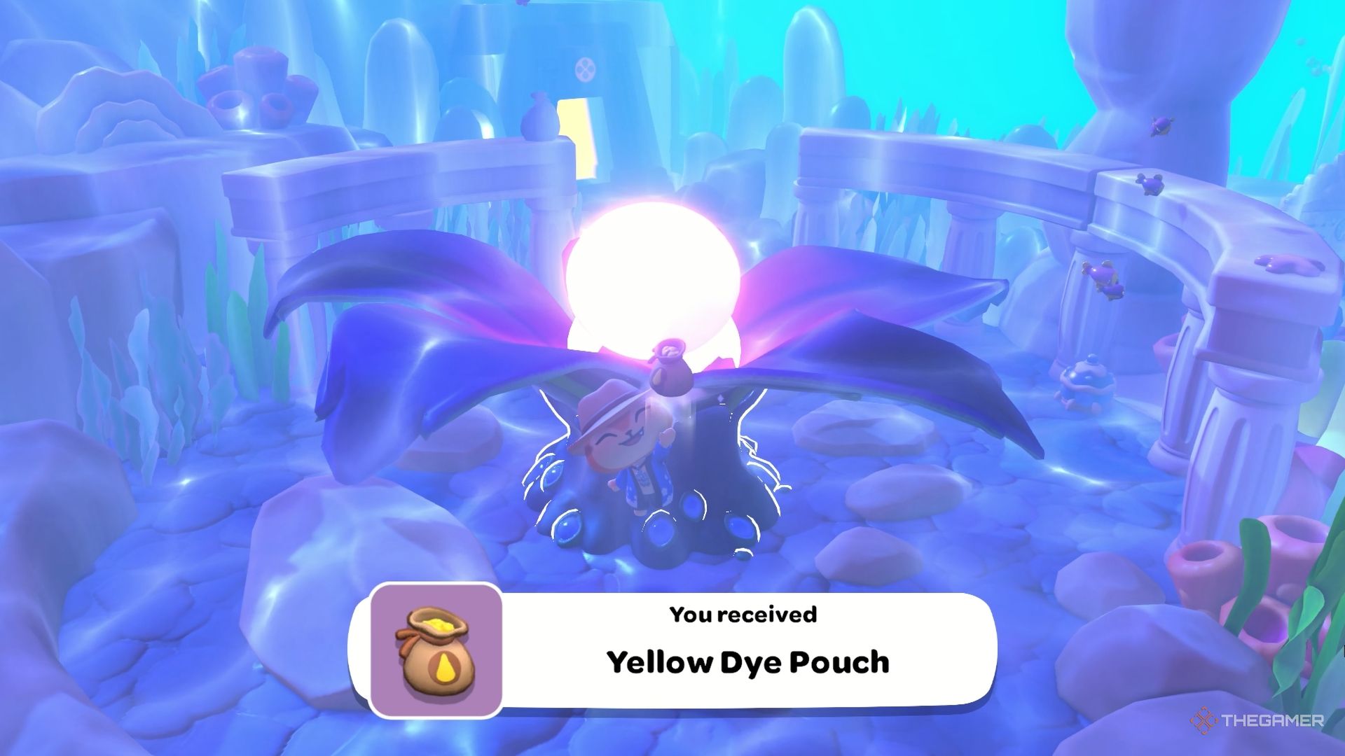 The player obtains a Yellow Dye Pouch from Recycle Plant in Hello Kitty Island Adventure.