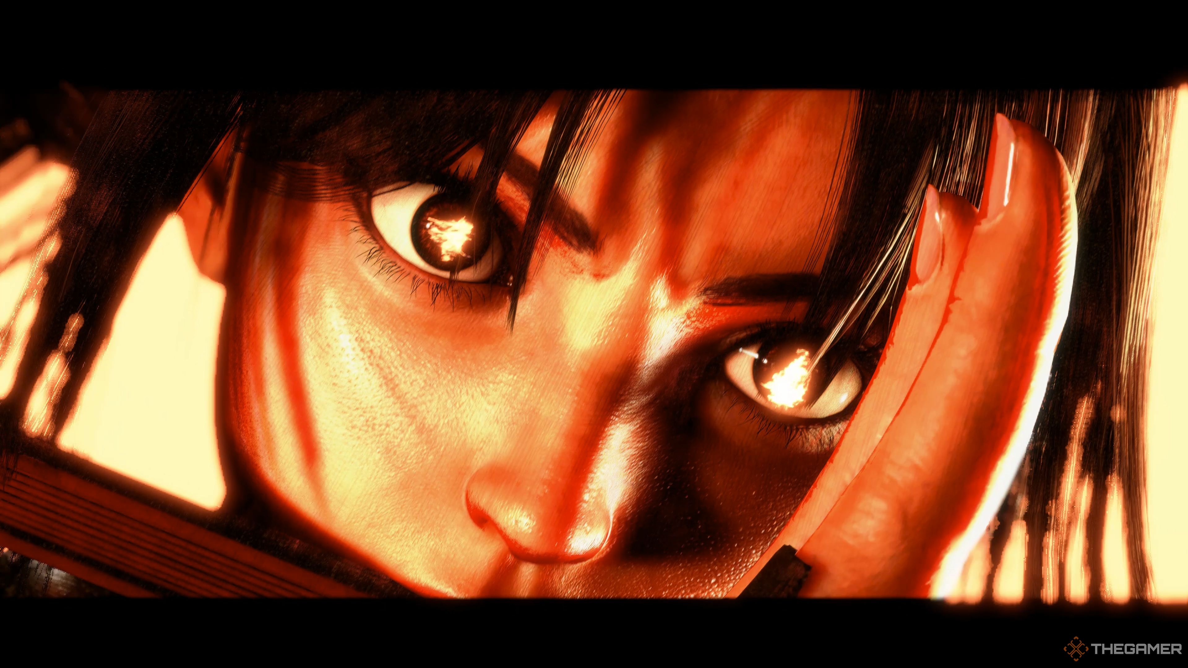 آتش سوزی در چشمان مای در حالی که او Shiranui Ryuu خود را اجرا می کند: هنر ویژه Enbu Ada Zakura در Street Fighter 6.