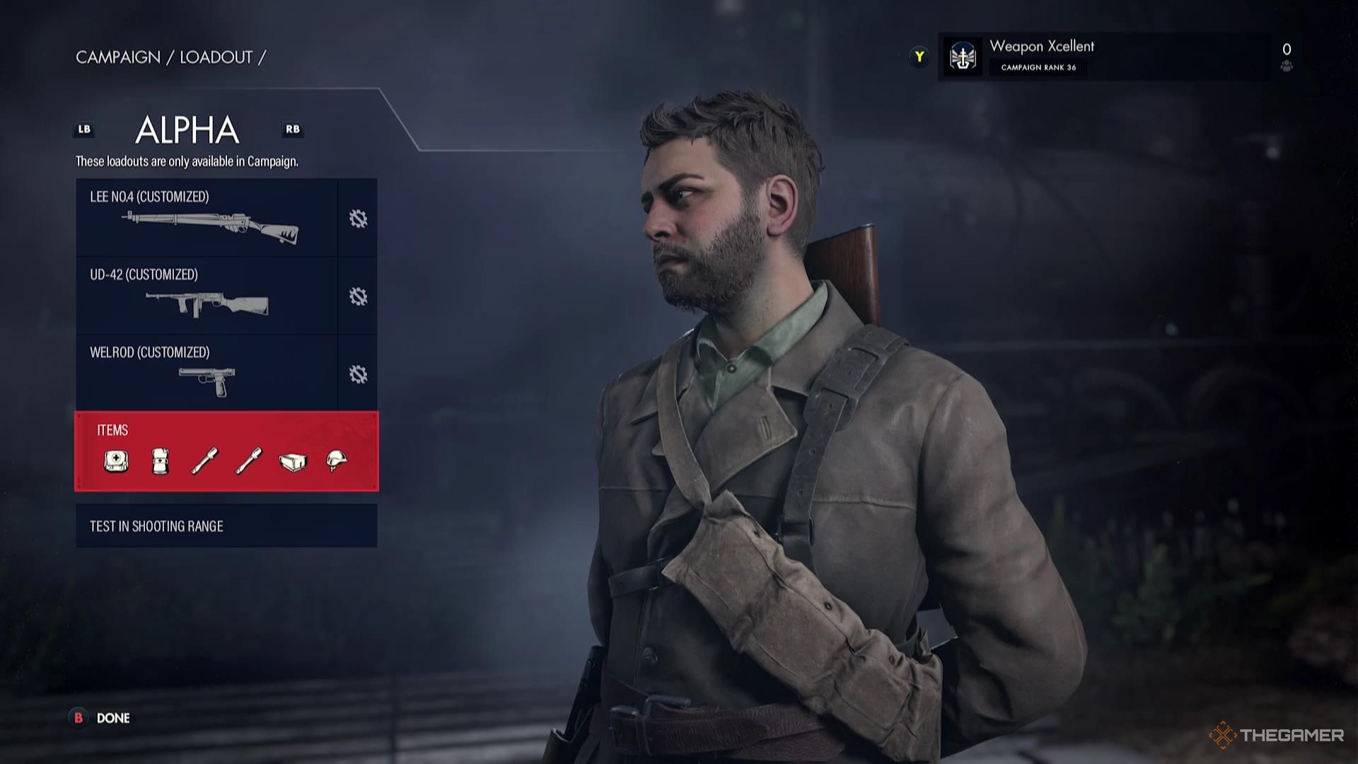 The items in the Stealth loadout highlighted in Sniper Elite Resistance.