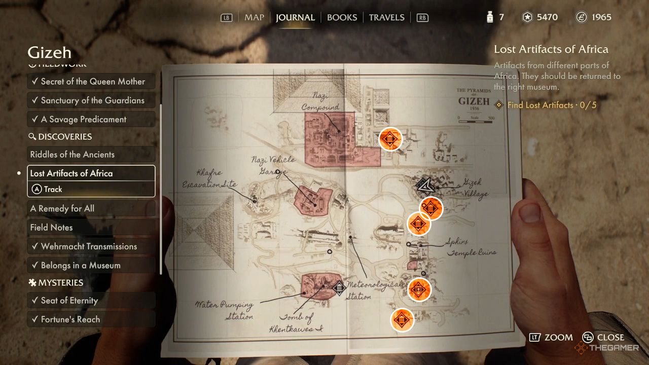 The orange circles shows all the Gizel lost relics locations in Indiana Jones And The Great Circle